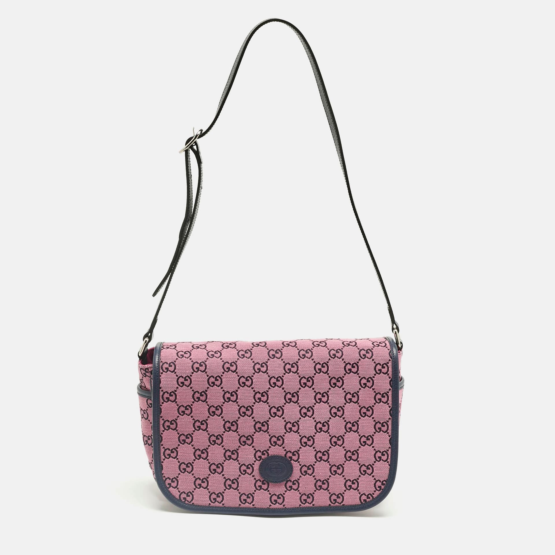 Gucci Pink/Navy Blue GG Canvas and Leather Messenger Bag