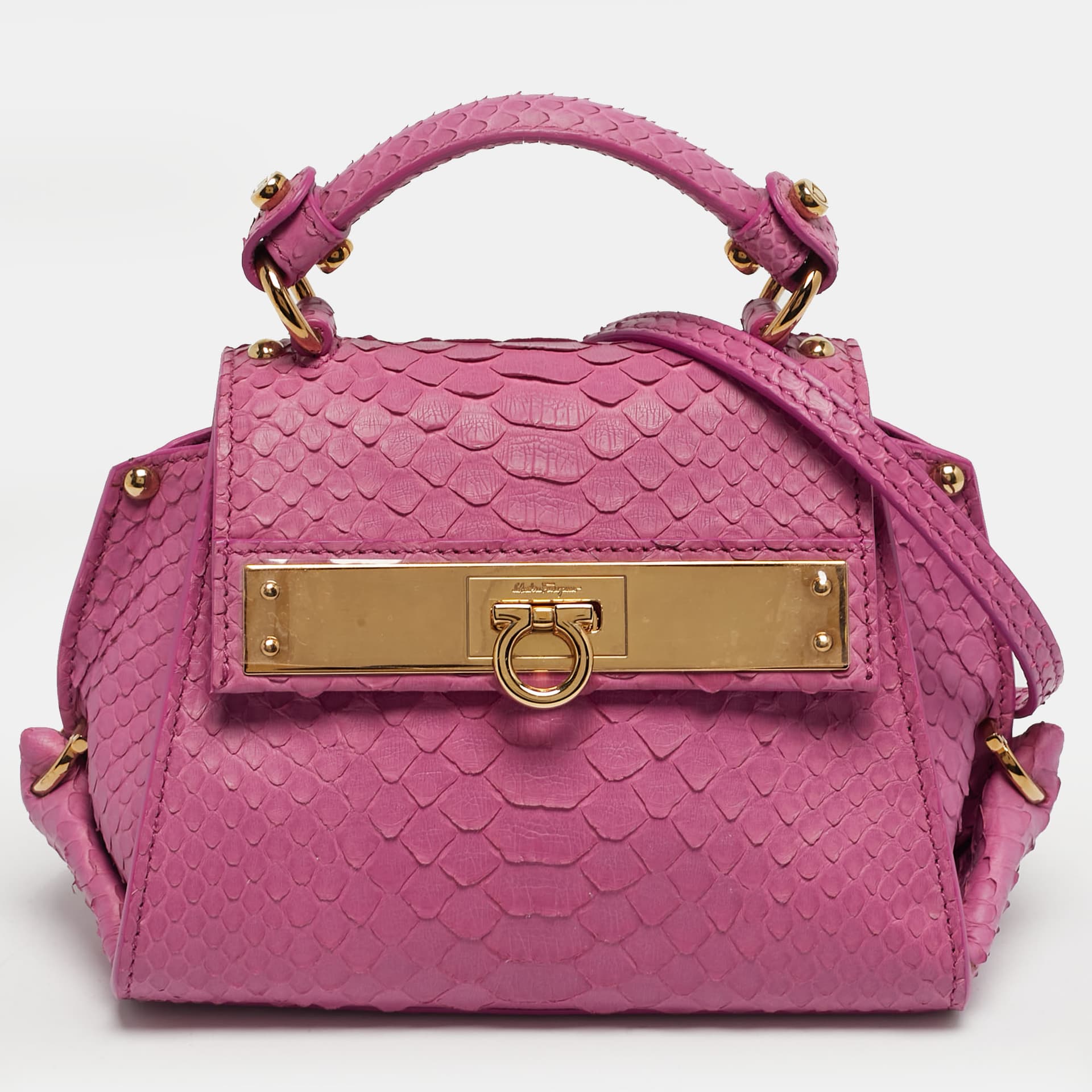 Salvatore Ferragamo Pink Python Mini Sofia Top Handle Bag