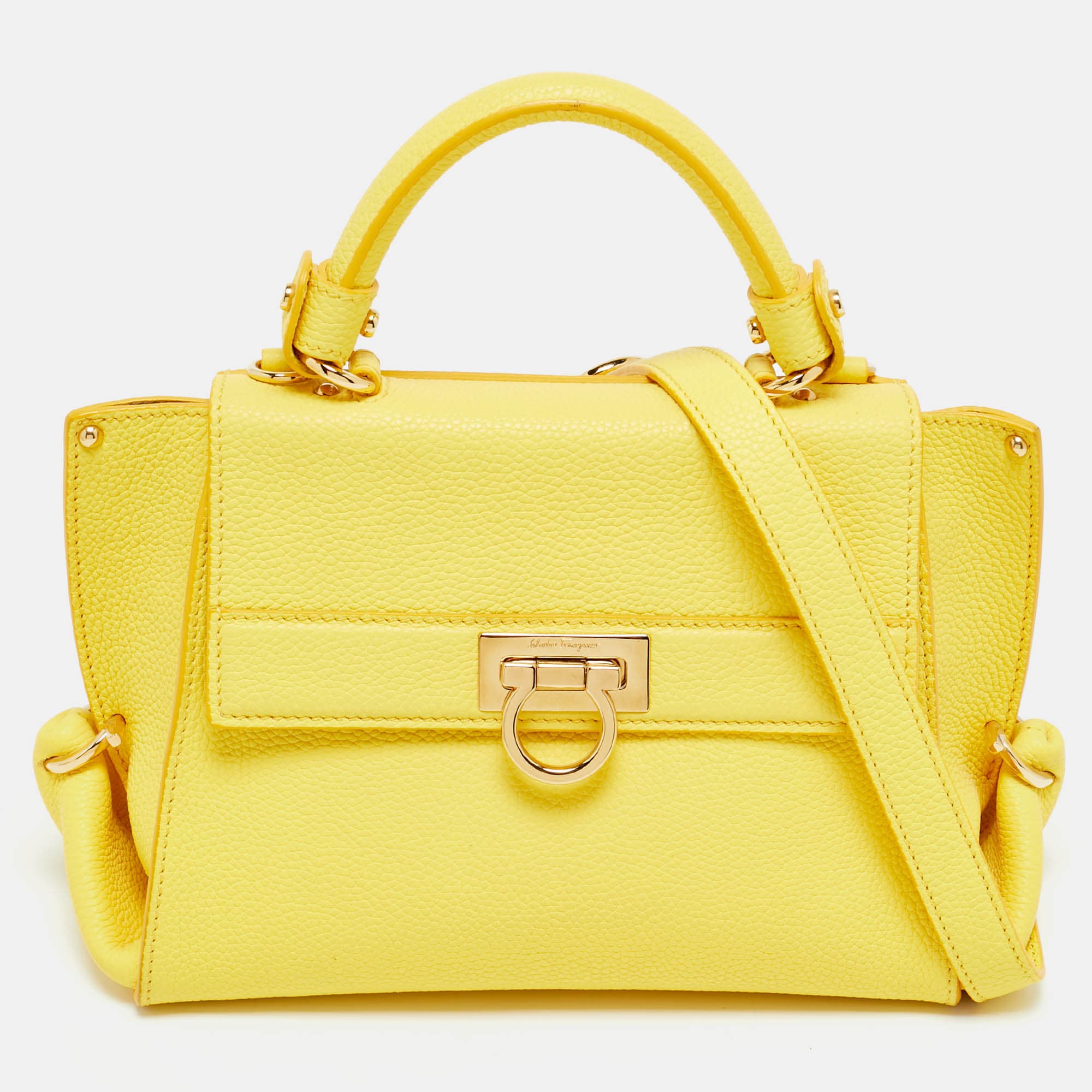 Salvatore Ferragamo Yellow Leather Small Sofia Top Handle Bag