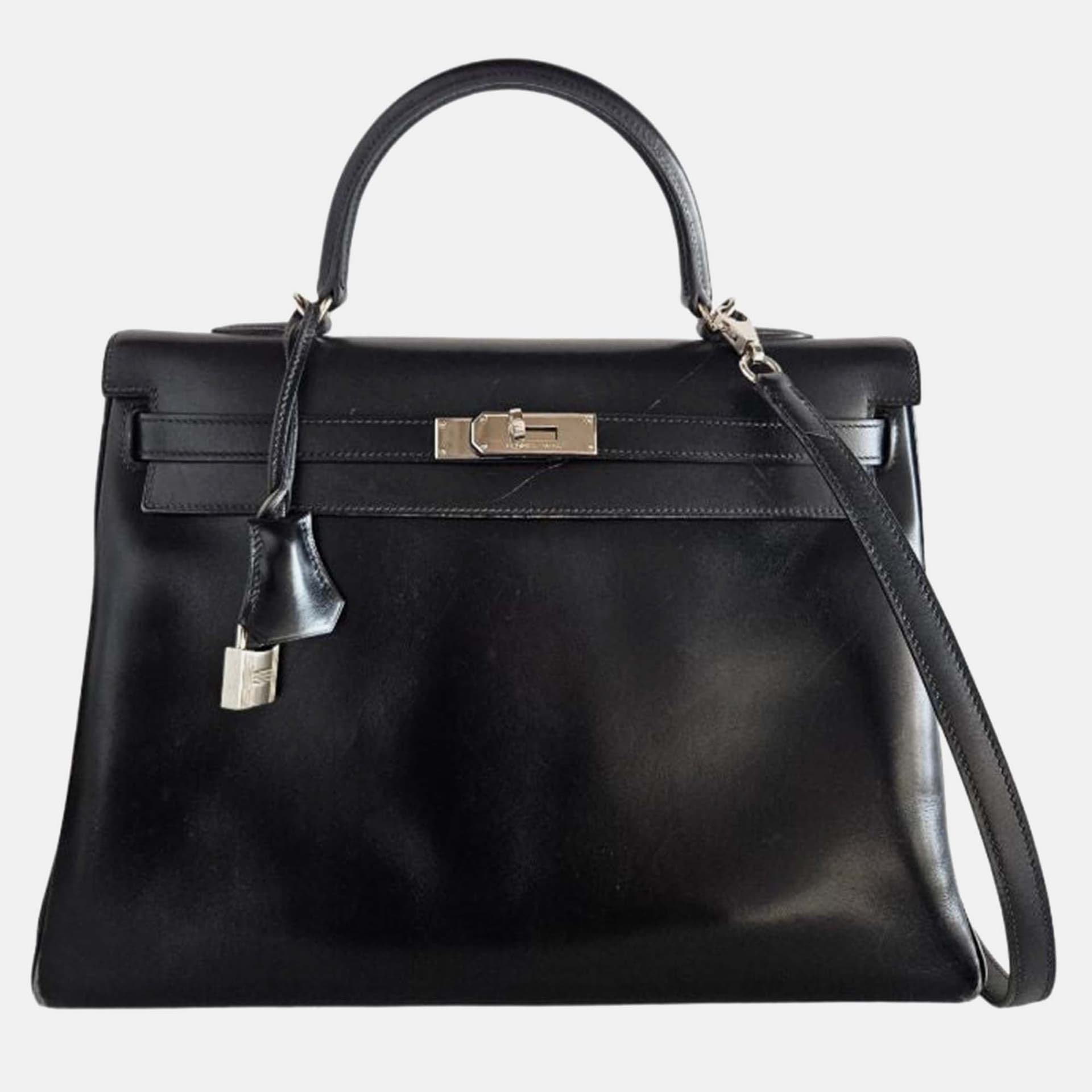 Hermes Kelly 35 Box Leather Palladium Hardware Bag