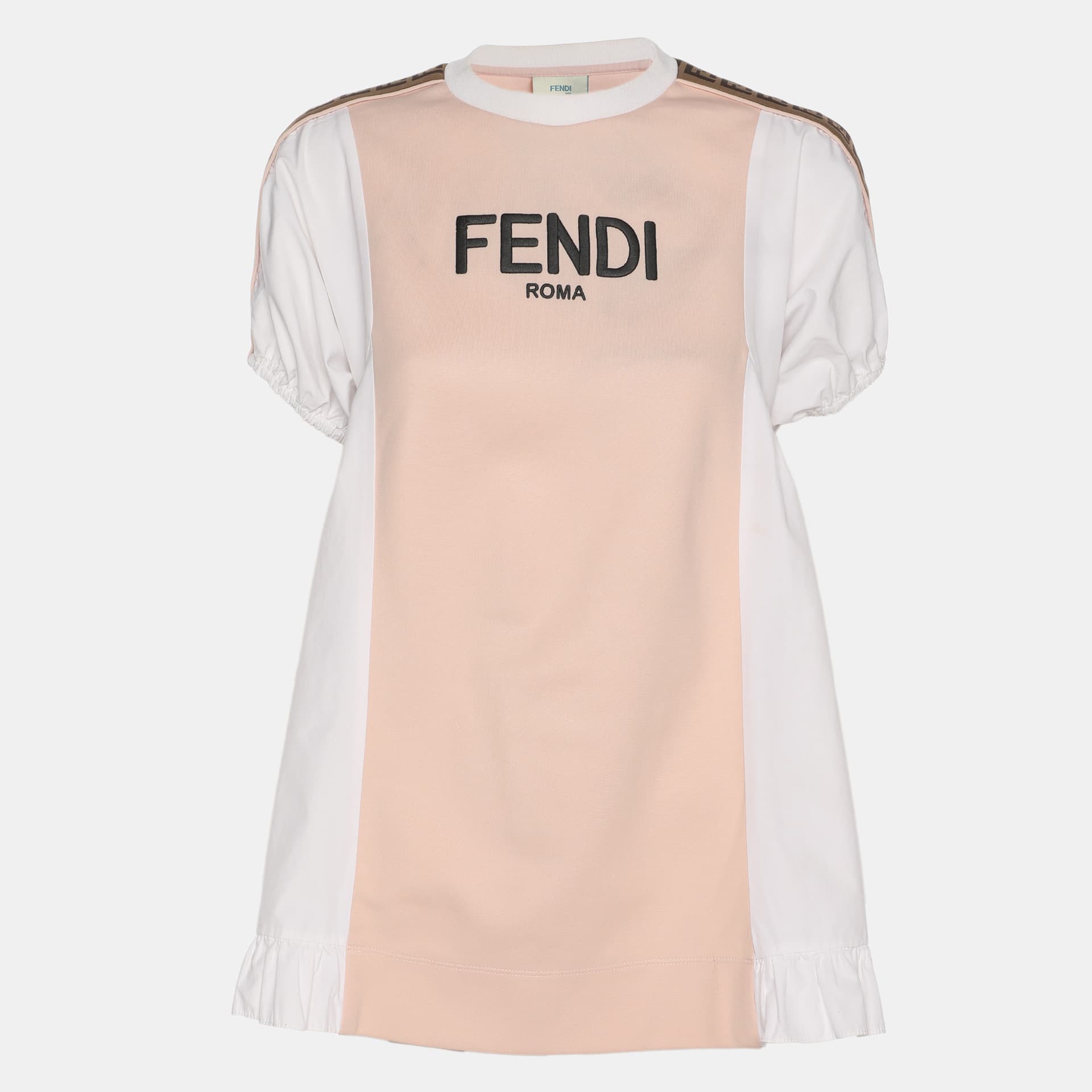 Fendi Kids Pink/White Jersey Logo Embroidered Dress 7 Yrs