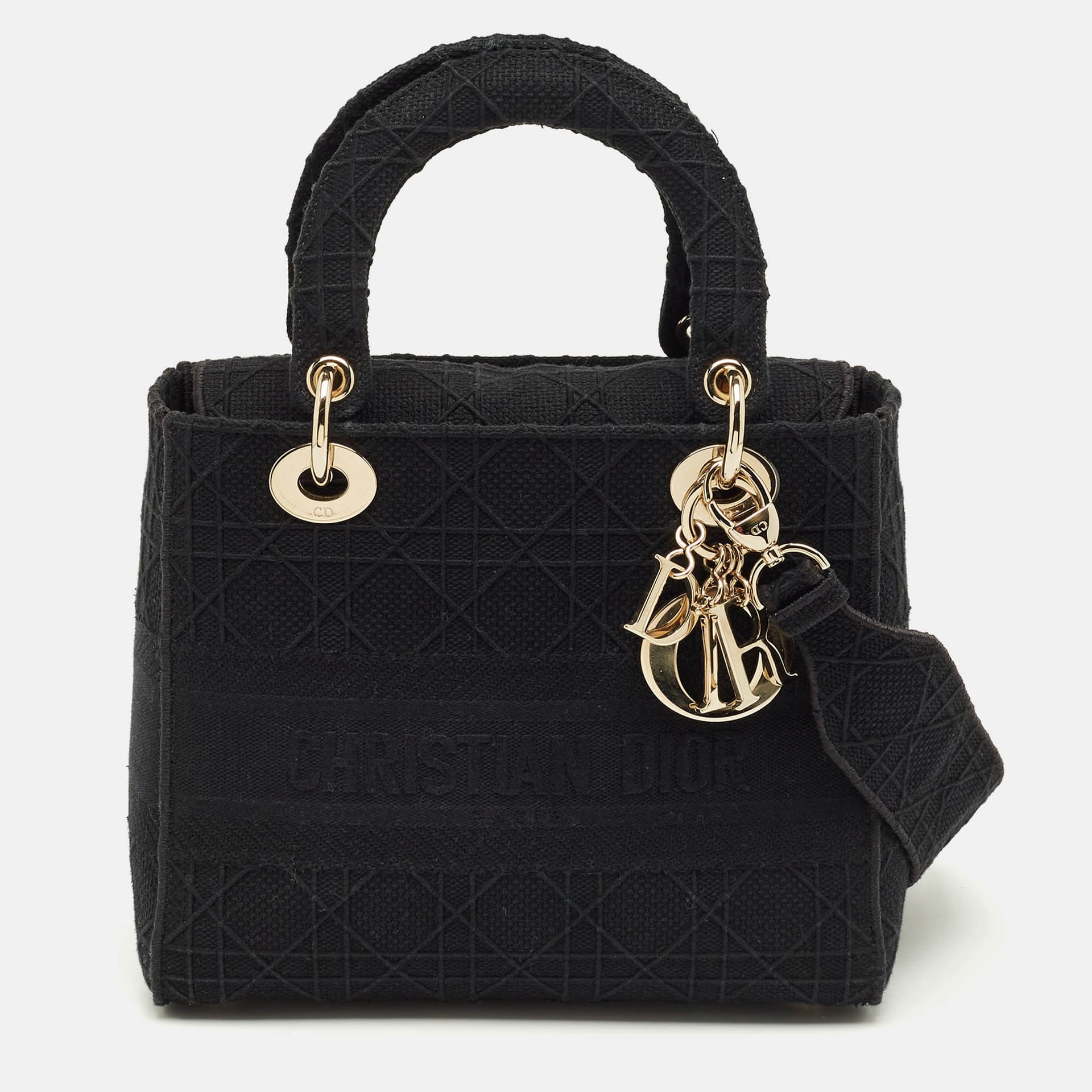 Dior Black Cannage Embroidered Canvas Medium Lady D-Lite Tote