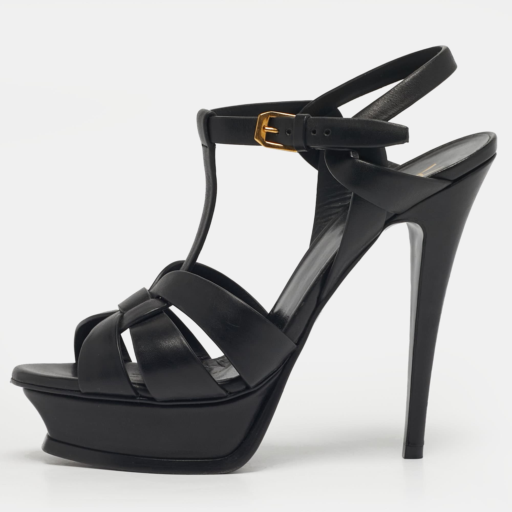 Saint Laurent Paris Size 37.5 Black Leather Platform Sandals