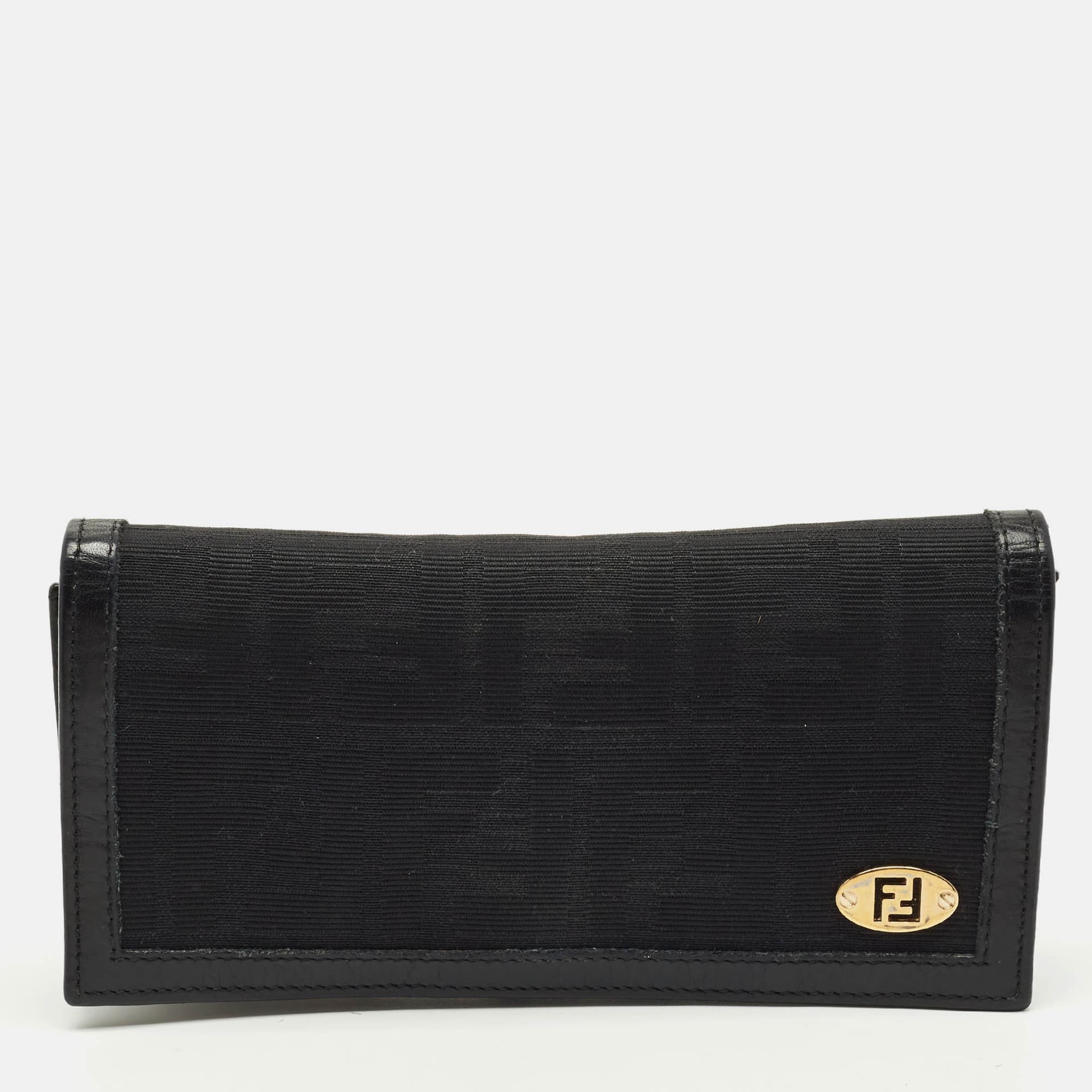Fendi Black Leather, Canvas and Leather Continental Wallet