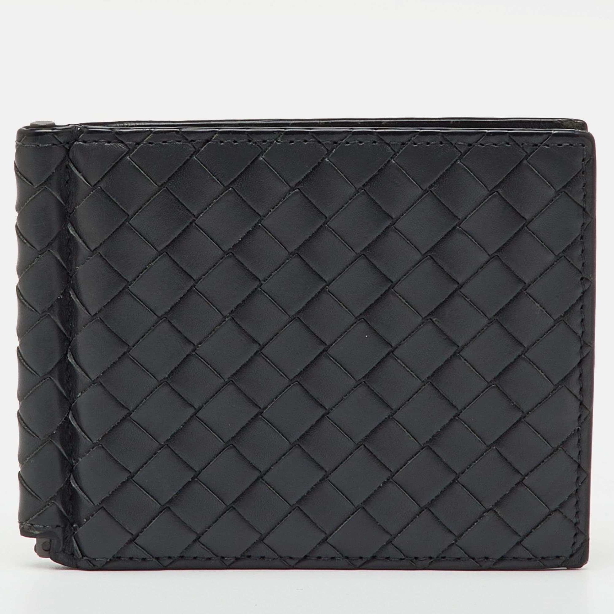 Bottega Veneta Grey Intrecciato Leather Bill Clip Wallet