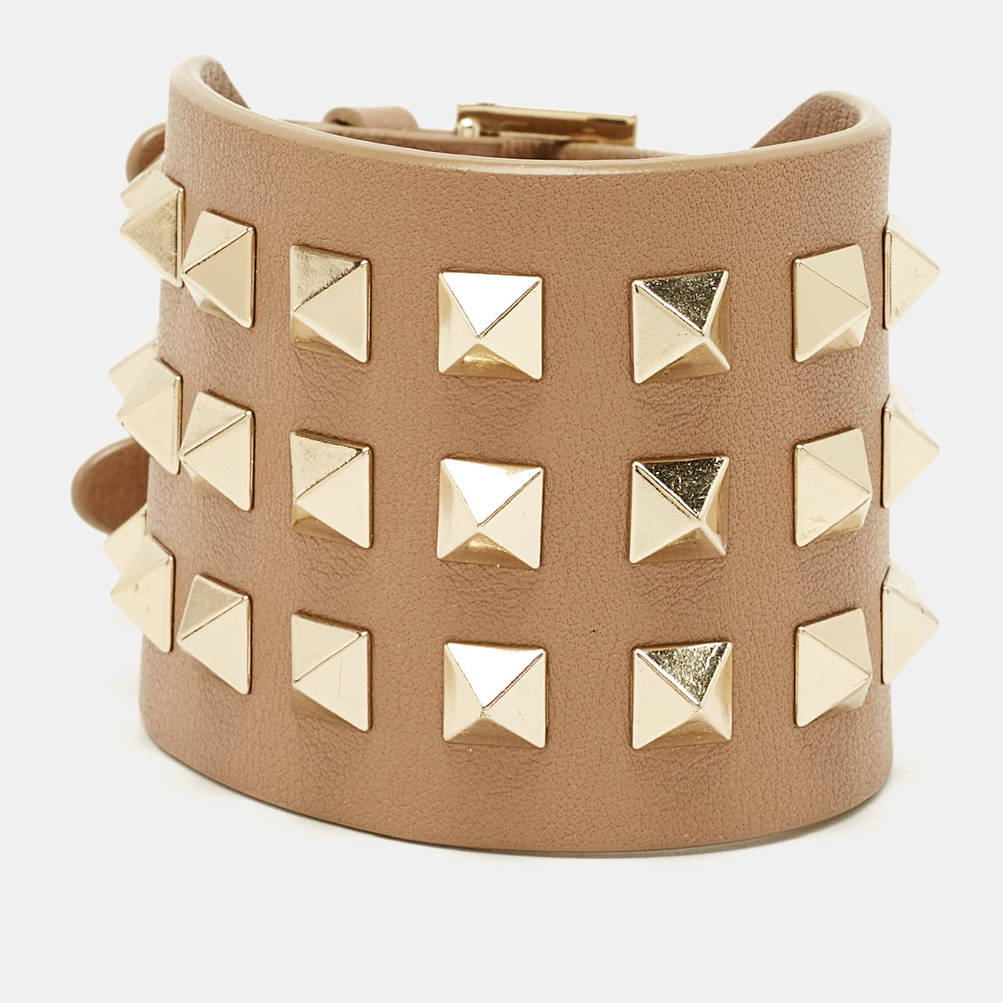 Valentino Leather Rockstud Gold Tone Bracelet