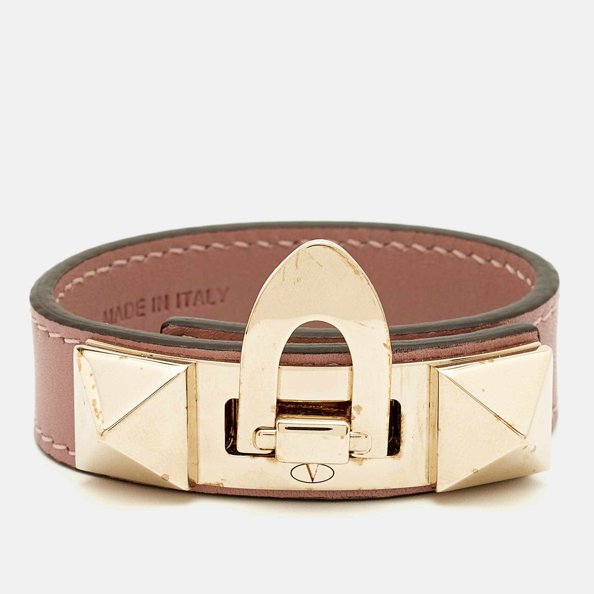 Valentino Rockstud Leather Gold Tone Bracelet S