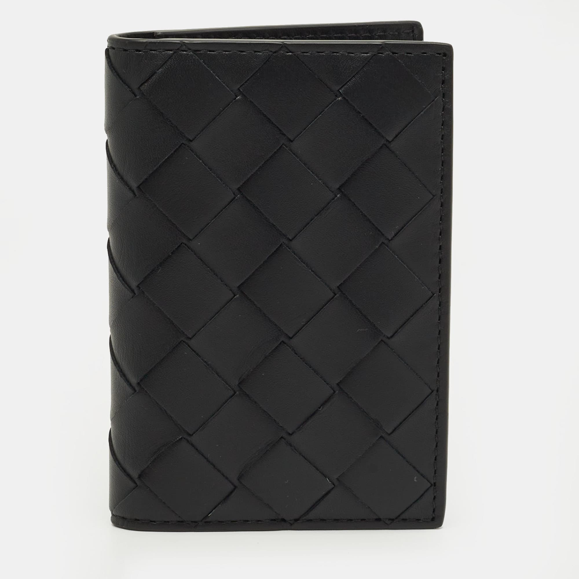 Bottega Veneta Black Intrecciato Leather Bifold Card Holder