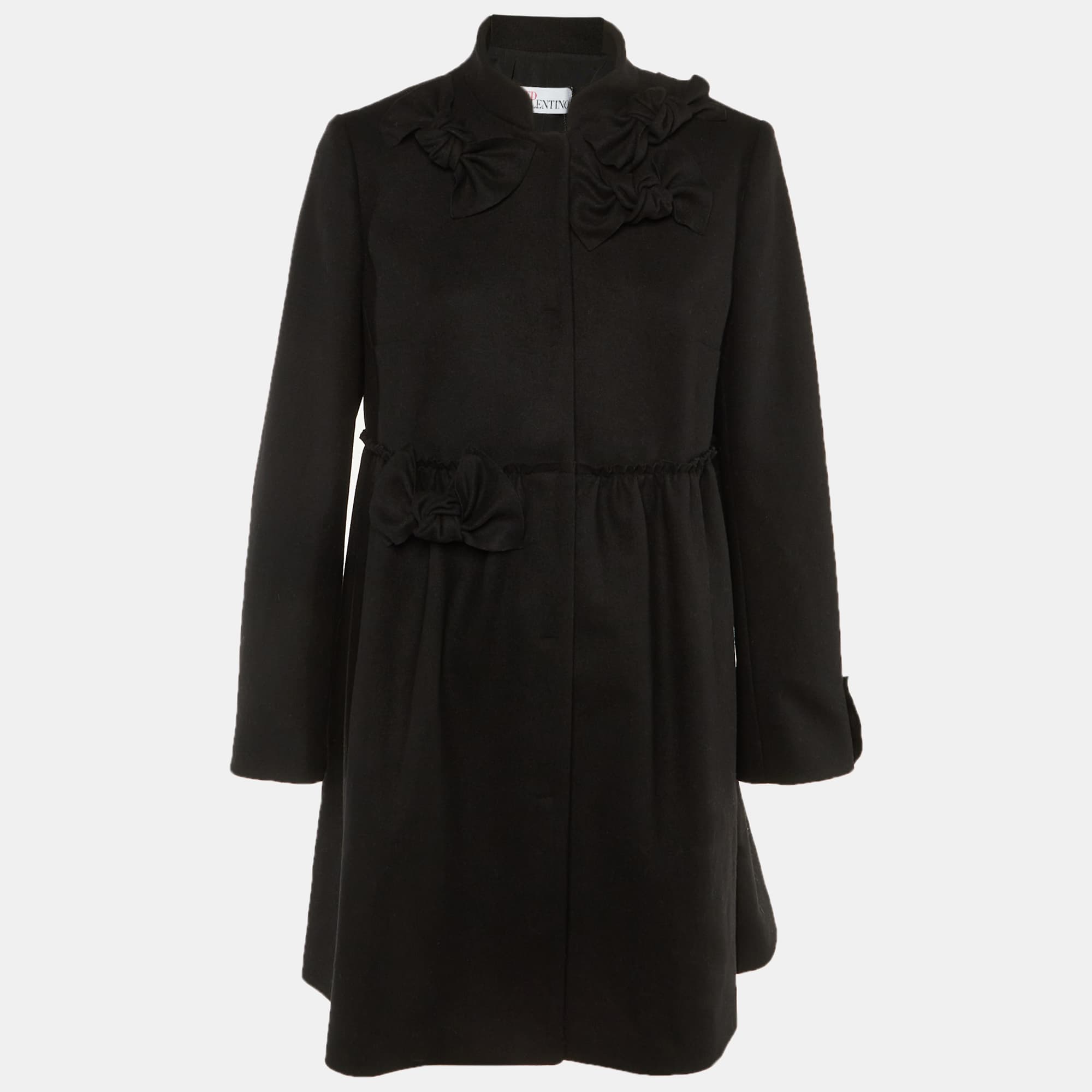 RED Valentino Black Wool Bow Detail Coat L