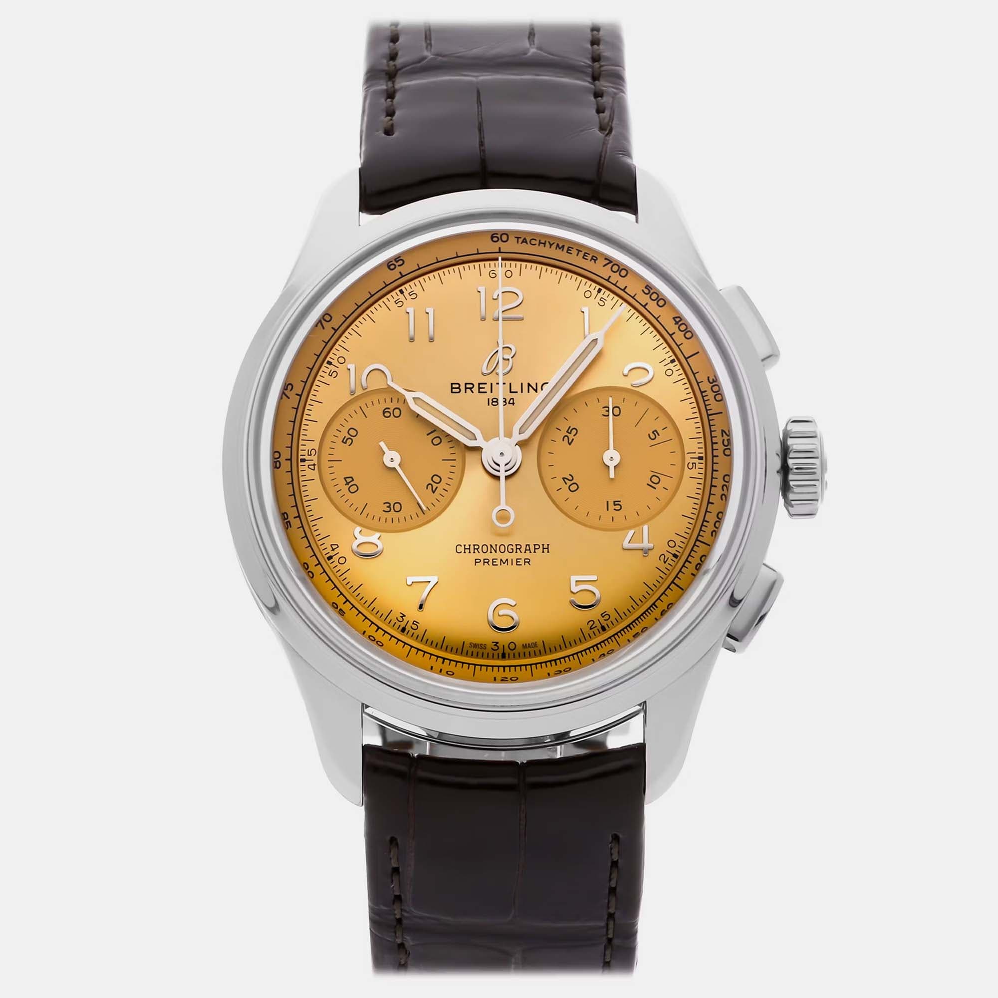 Breitling Premier B09 AB0930F51H1P1 Manual Winding Chronograph Champagne Dial Stainless Steel Men's Wristwatch 40mm