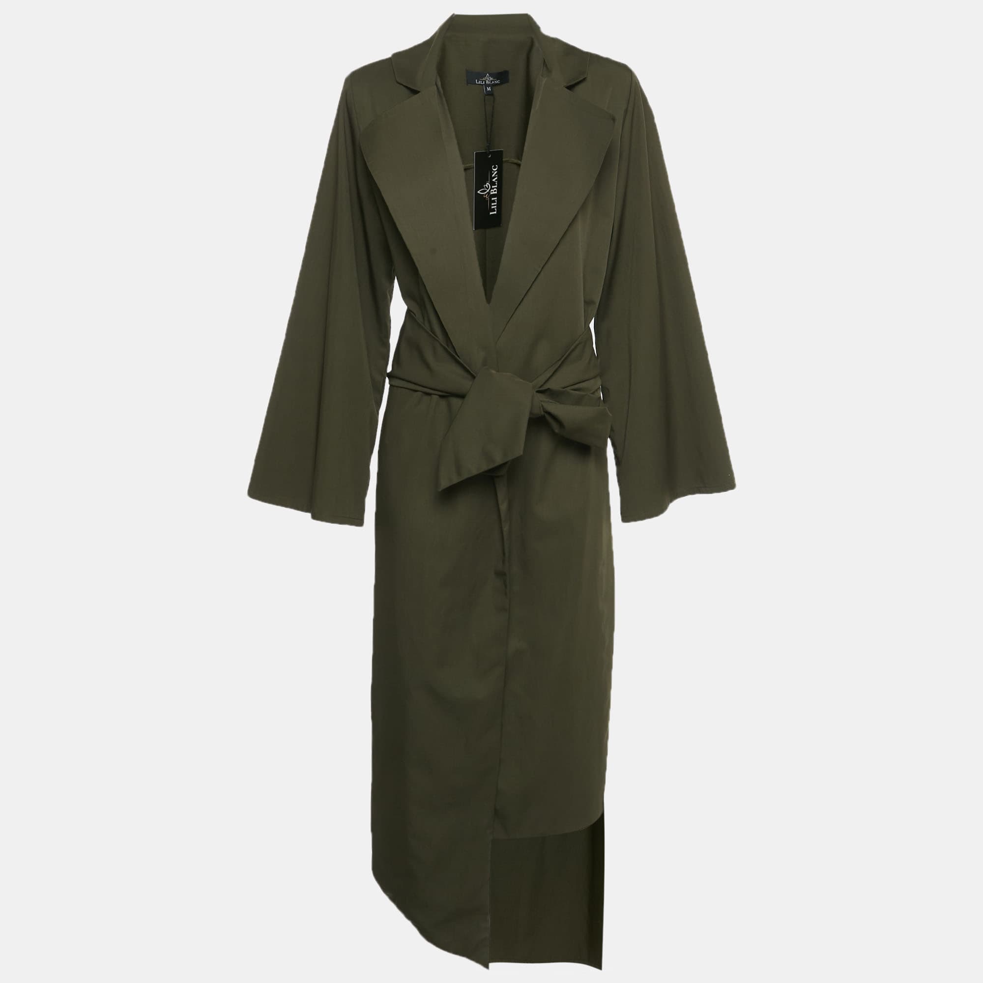 Lili Blanc Green Gabardine Belted Coat M