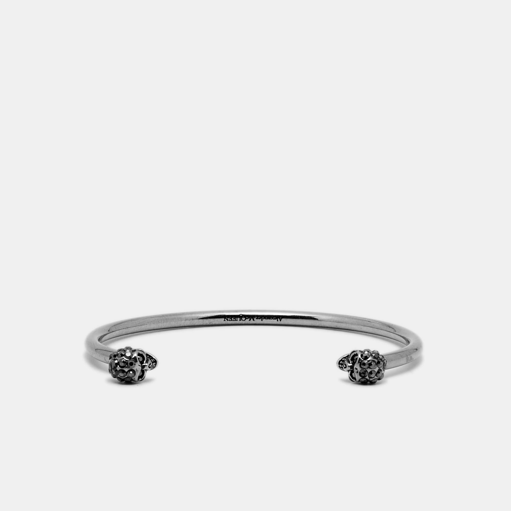 Alexander McQueen Skull Crystals Silver Tone Bracelet