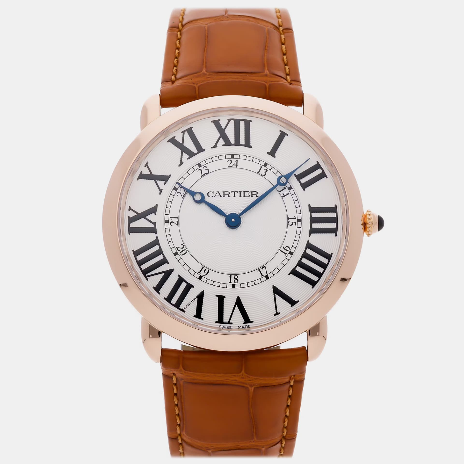 Cartier Ronde Louis W6801004 Manual Winding Silver Dial 18k Rose Gold Men's Wristwatch 42mm
