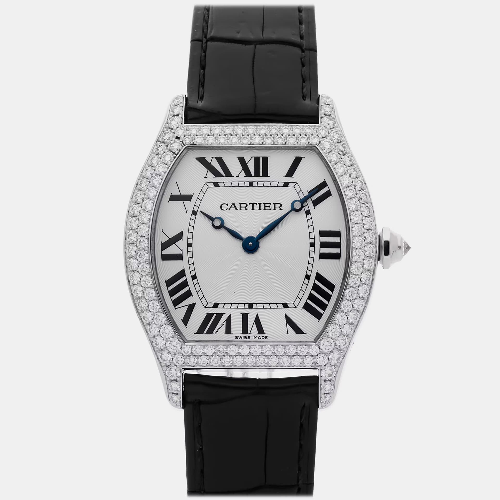 Cartier Tortue WA503851 Manual Winding Silver Dial 18k White Gold Women's Wristwatch 34mm