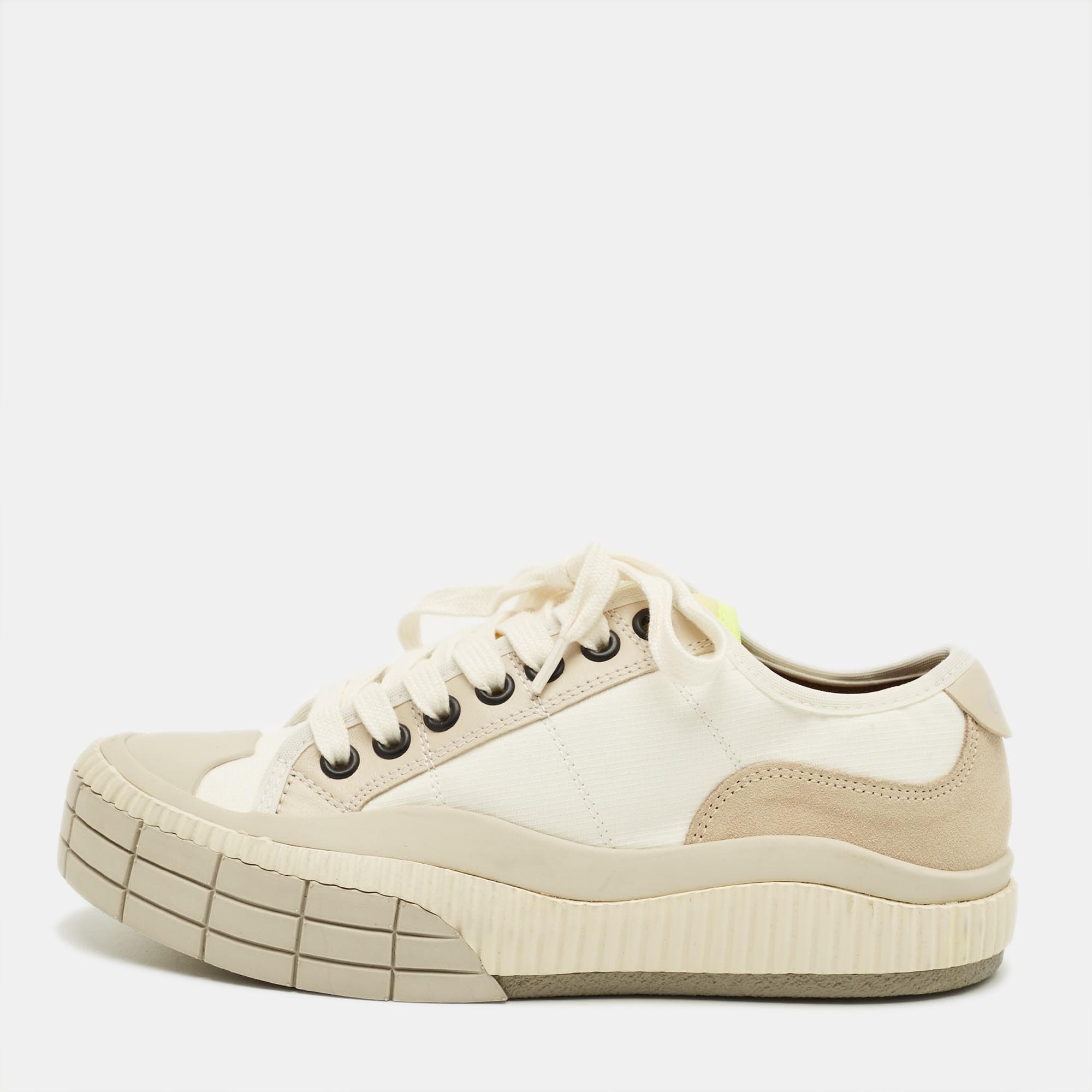 Chlo&eacute; Clint  Beige/White Fabric and Leather Low Top Sneakers Size 35