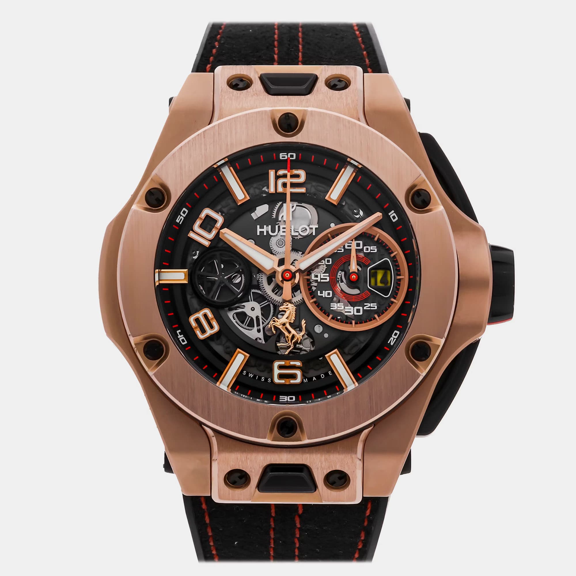 Hublot Big Bang Unico Ferrari Limited Edition 402.OX.0138.WR Automatic Black Dial 18k Rose Gold Men's Wristwatch 45mm