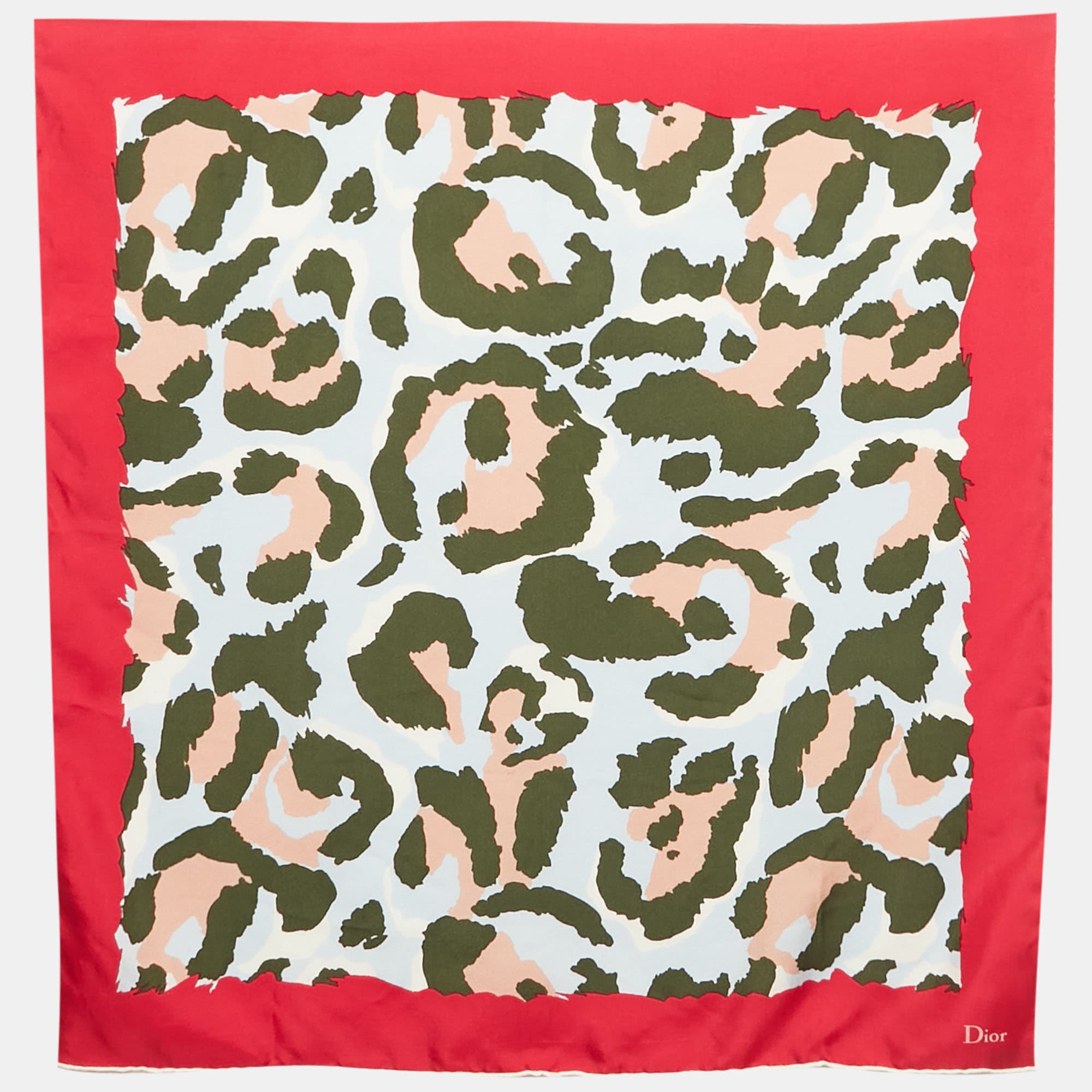 Christian Dior Pink/Green Printed Silk Scarf