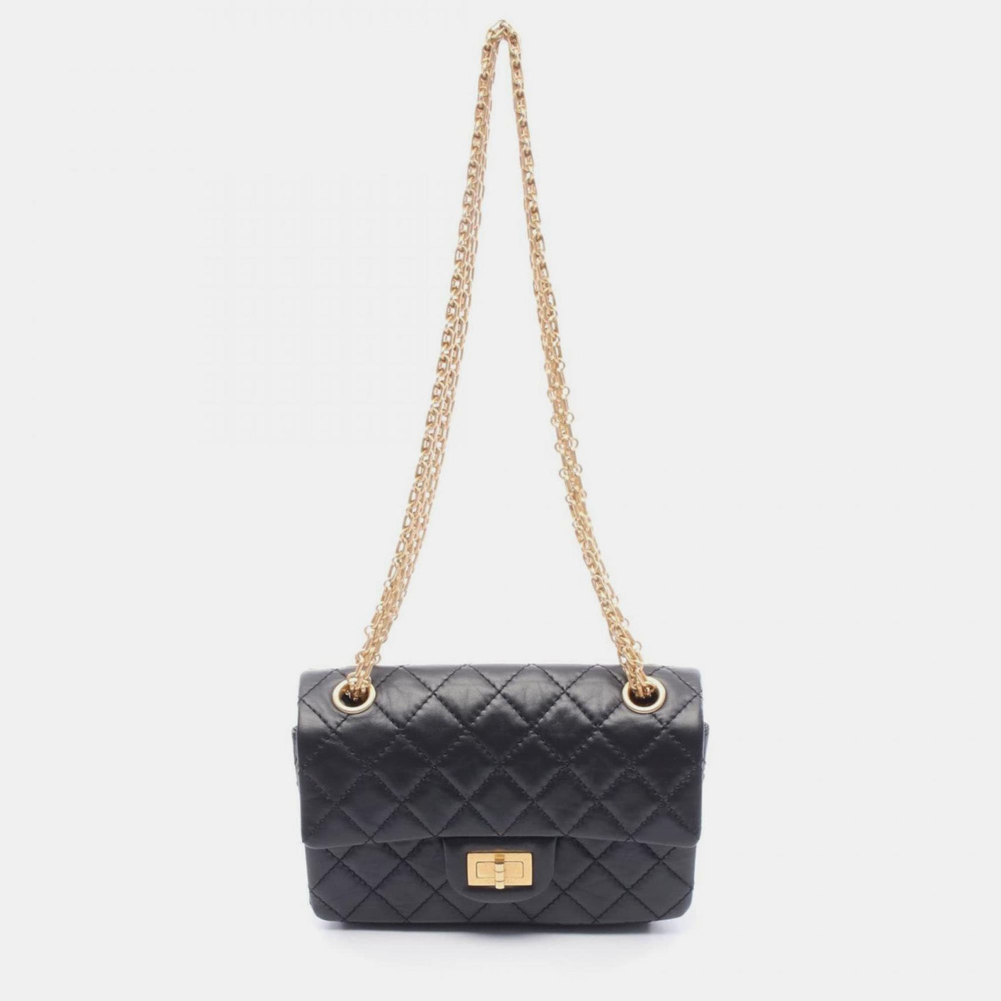 Chanel 2.55 Matelasse Mini Black Leather Shoulder Bag