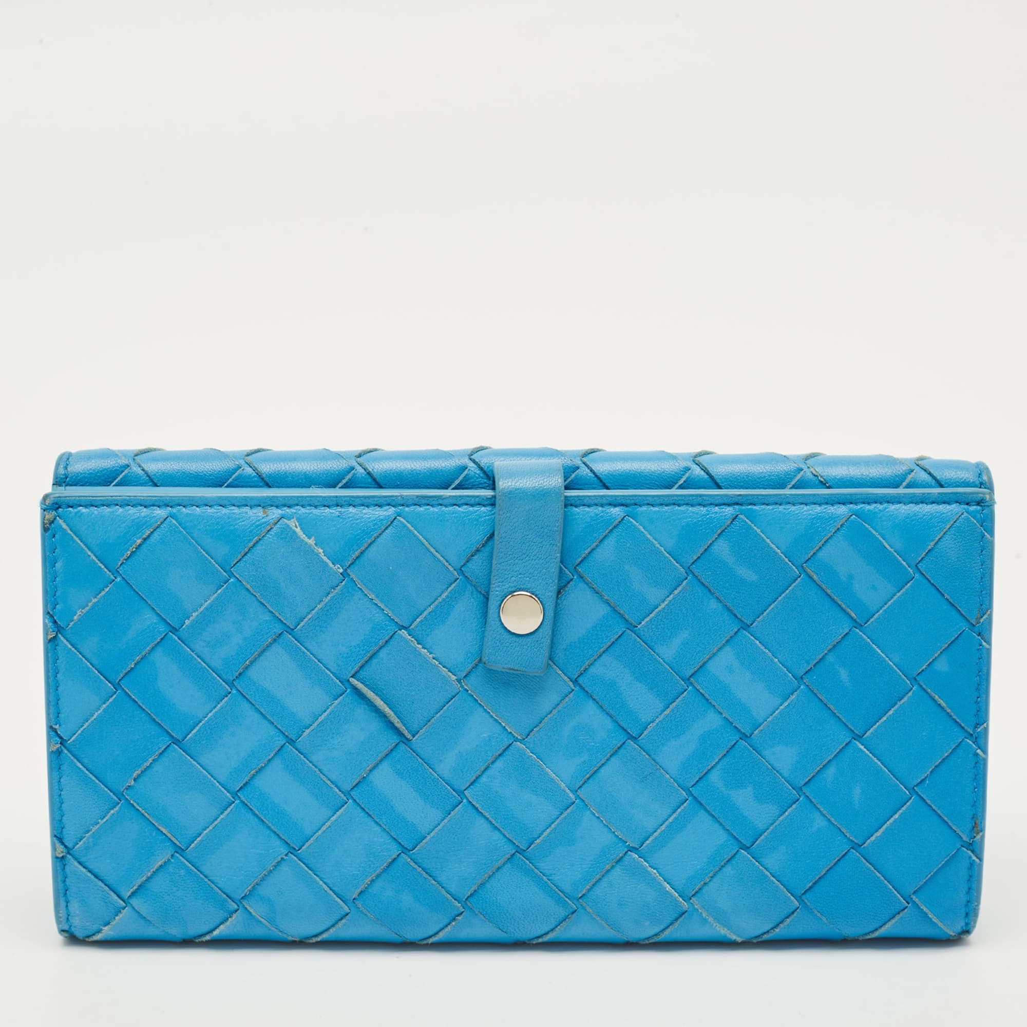 Bottega Veneta Light Blue Intrecciato Leather French Flap Wallet
