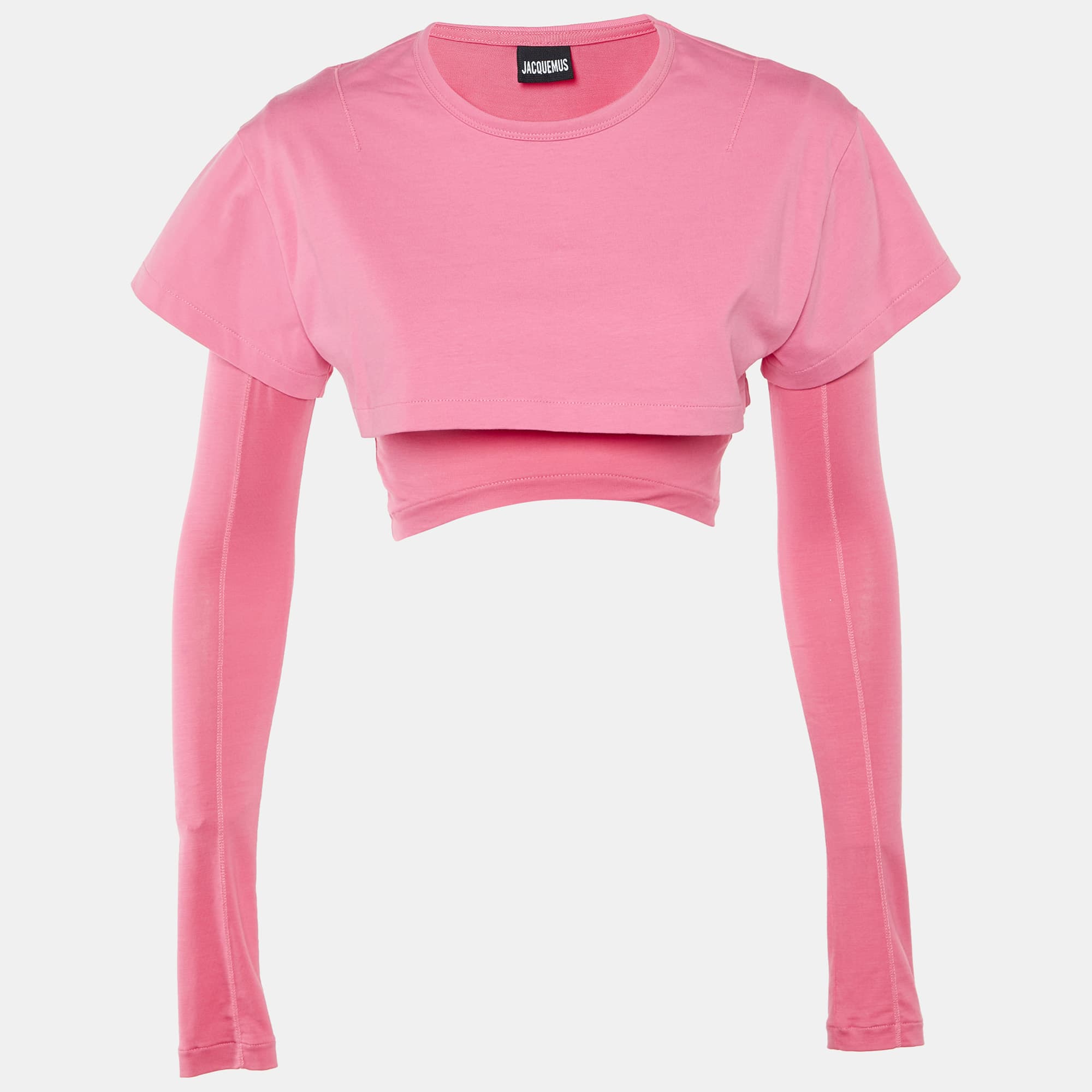 Jacquemus Pink Cotton Layered Le Double Cropped T-Shirt S