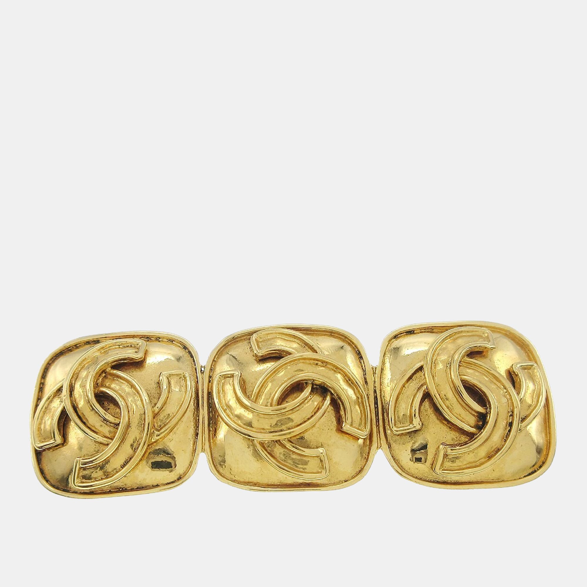 Chanel Triple CC Brooch Pin Gold