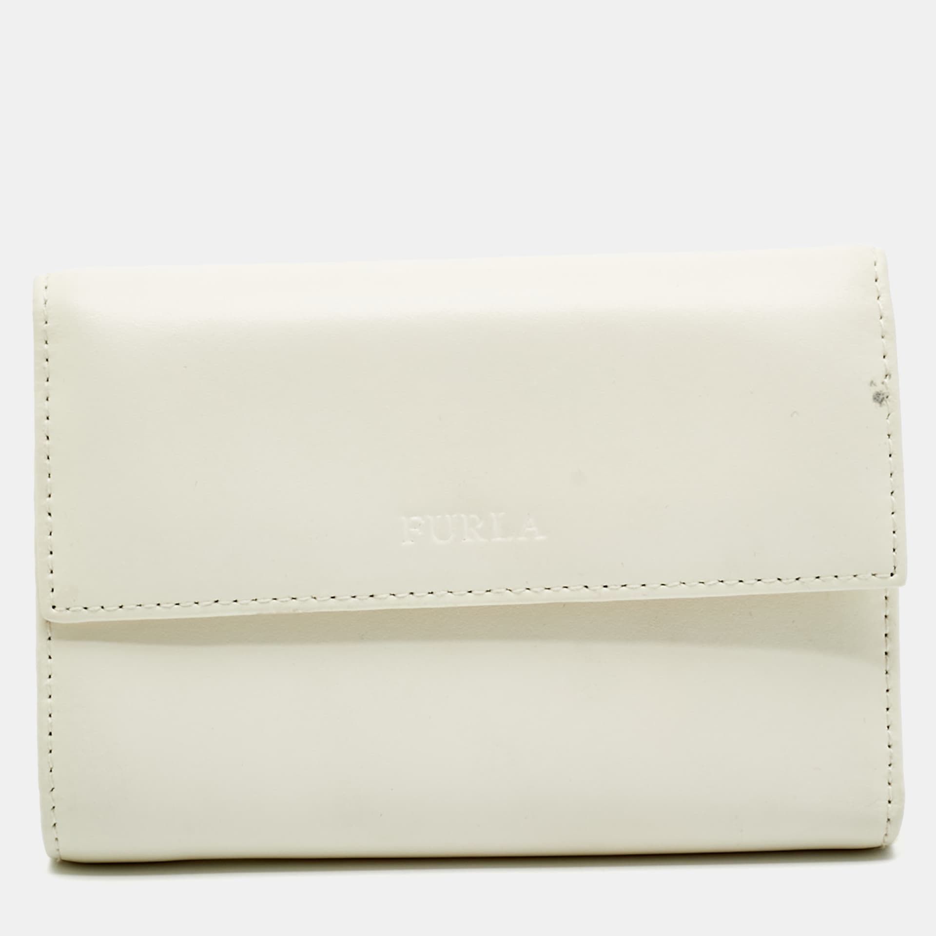 Furla Off White Leather Trifold Flap Wallet