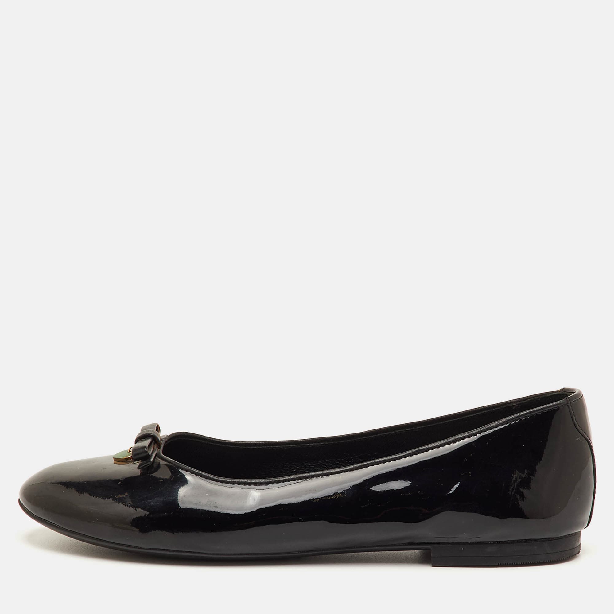 Dolce & Gabbana Bow Size 38 Black Patent Leather Ballet Flats