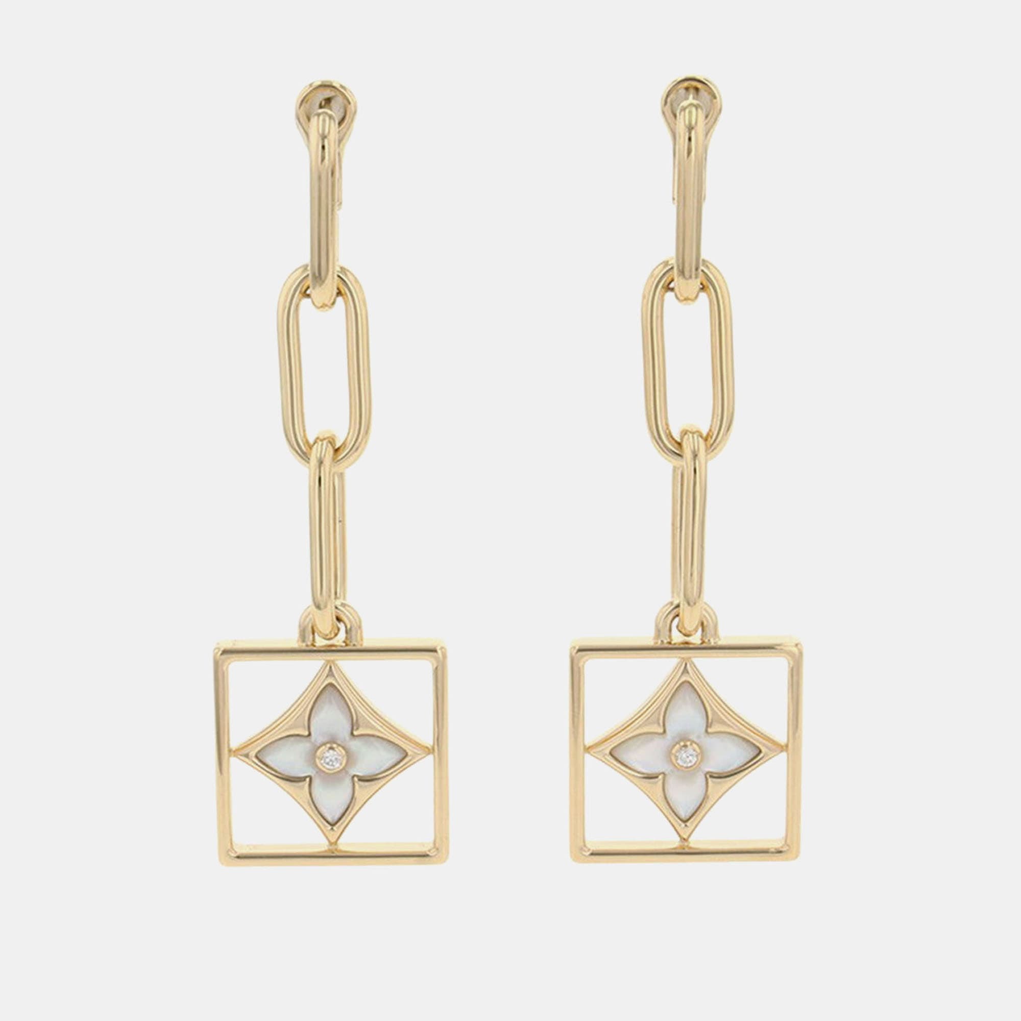 Louis Vuitton Boucles D'Oreilles B Blossom Shell Diamond Earrings 18K Yellow Gold