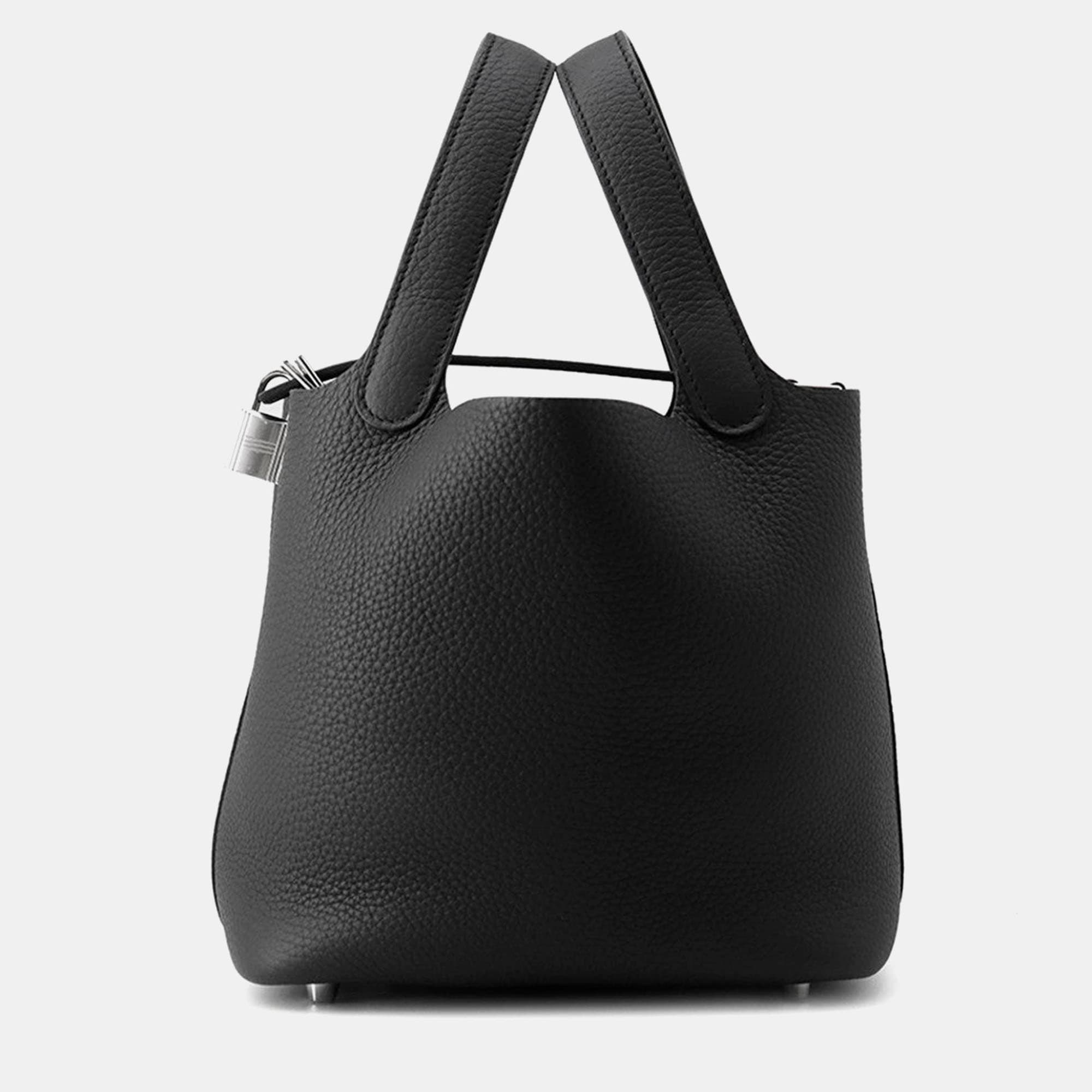 Hermes Picotin Lock PM Black Taurillon Clemence Leather Top Handle Bag