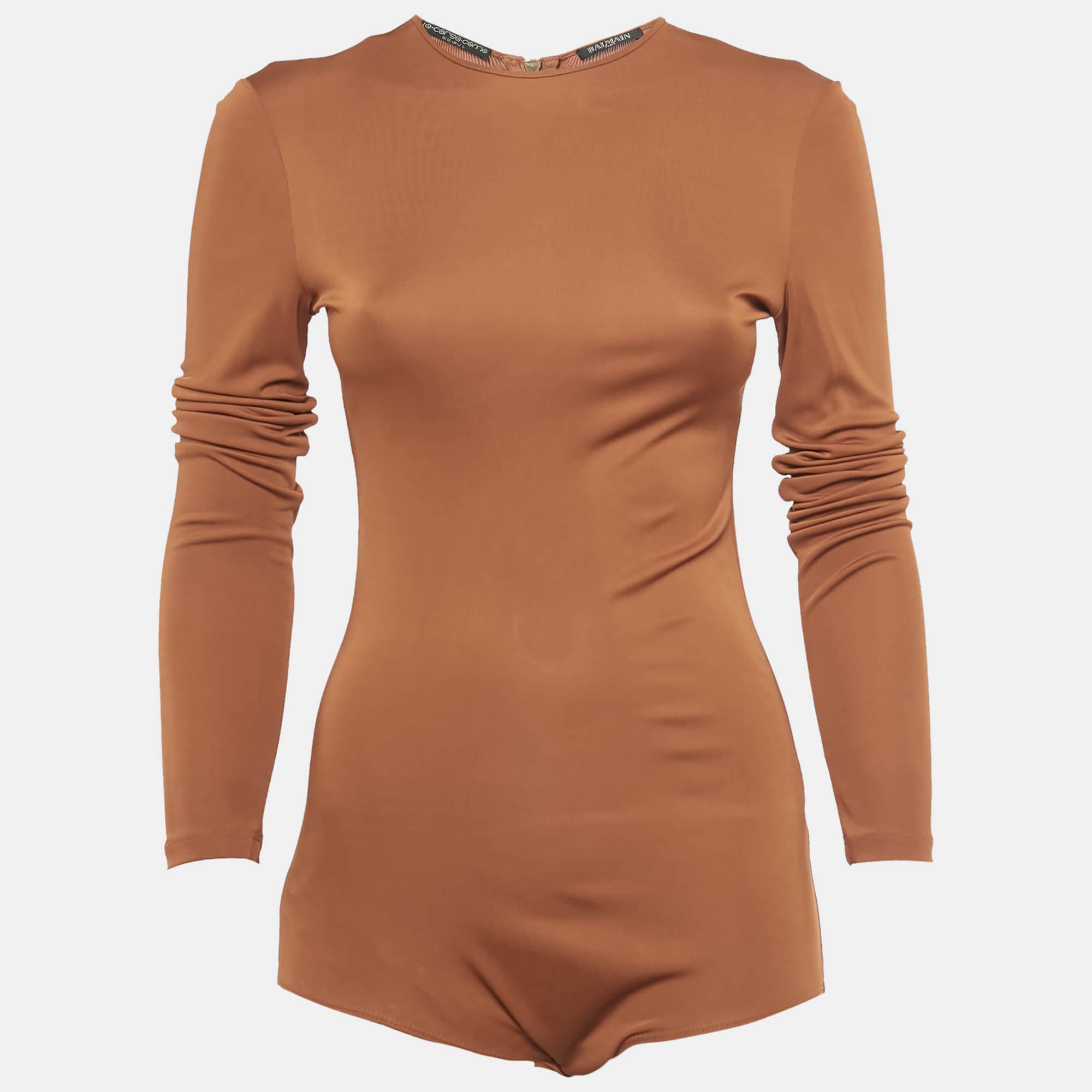 Balmain Brown Jersey Long Sleeve Bodysuit  S