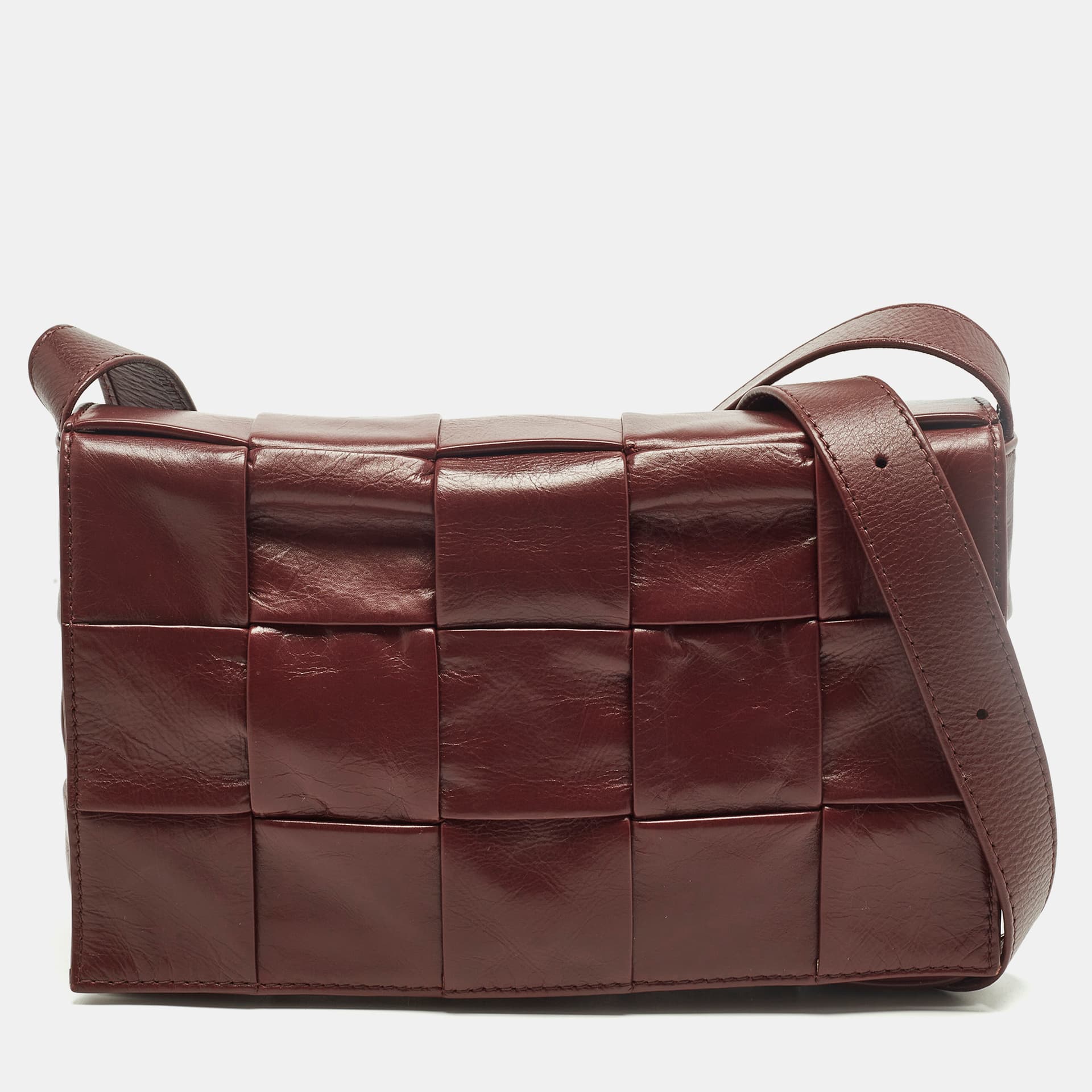 Bottega Veneta Cassette Burgundy Intrecciato Leather Shoulder Bag