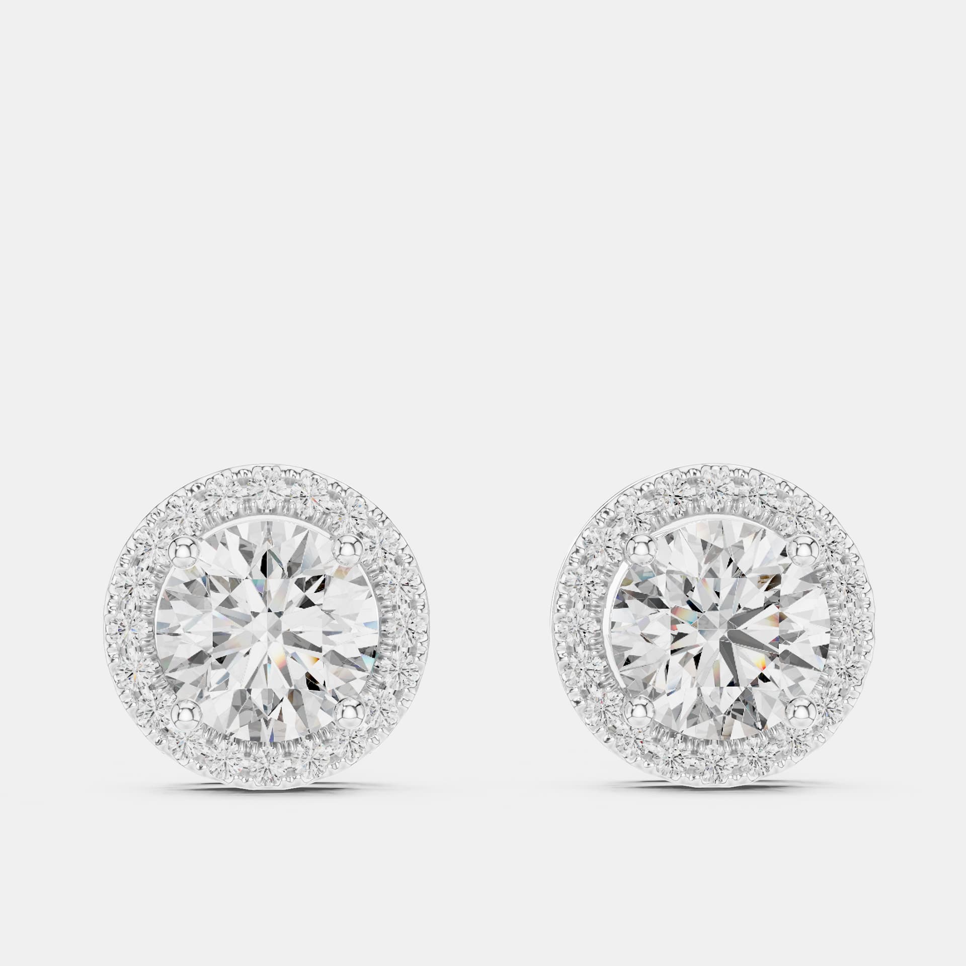 2.4 cts Round 18k White Gold Solitaire Lab Grown Diamond Single Halo Earrings