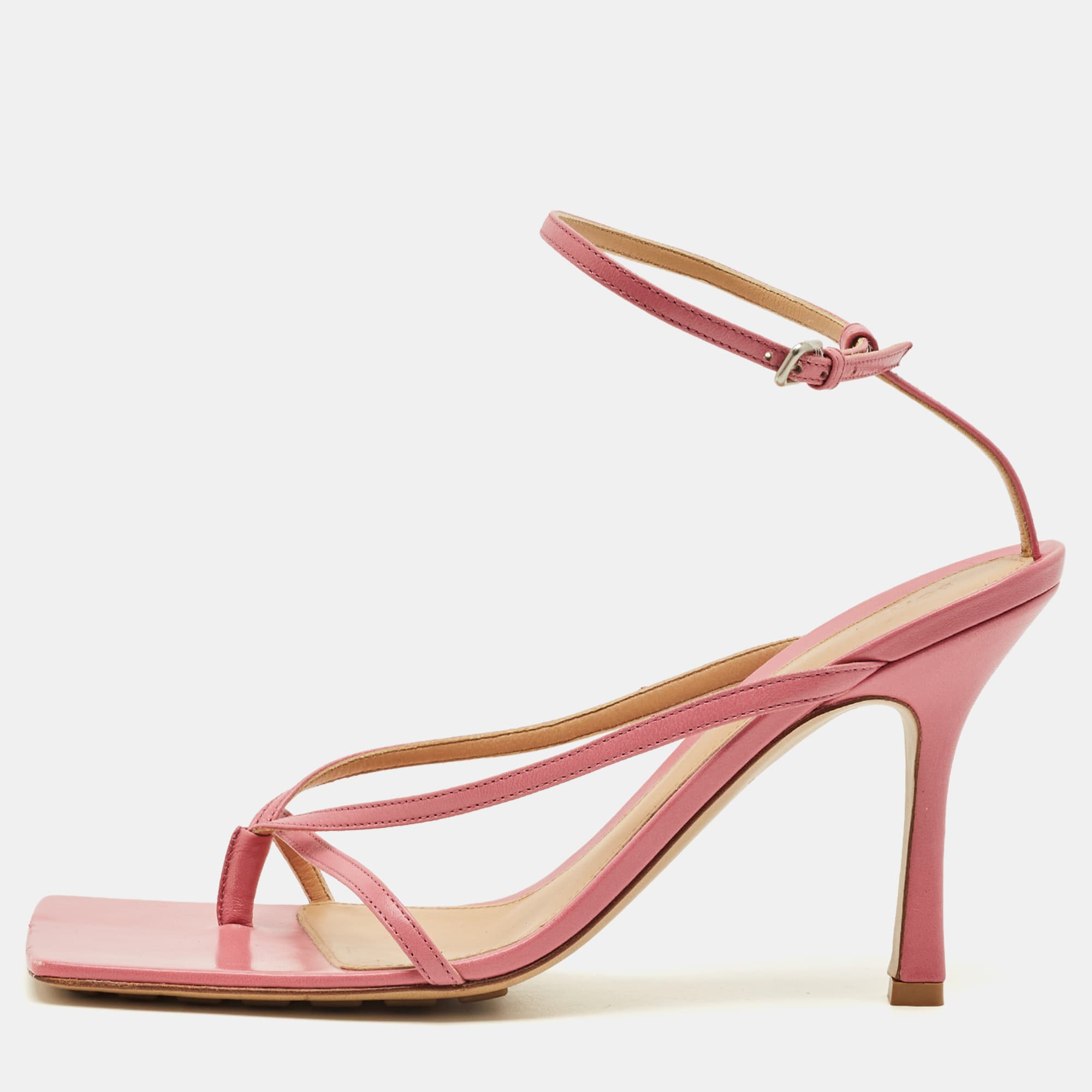 Bottega Veneta Stretch Size 40.5 Pink Leather Ankle Strap Sandals