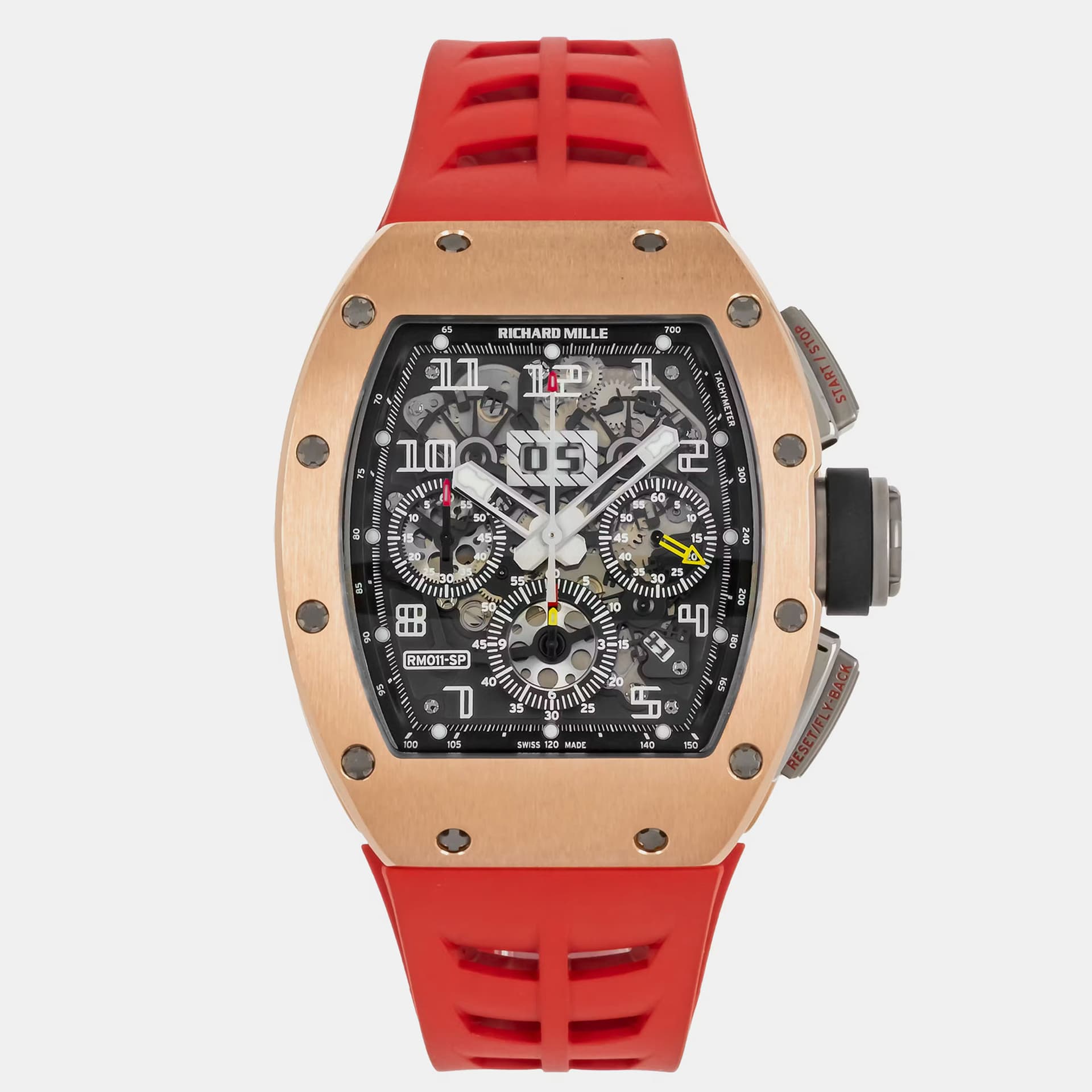 Richard Mille RM 011 Chronograph Felipe Massa RM011 AJ RG Transparent 18k Rose Gold Automatic Men's Wristwatch 50mm x 40mm