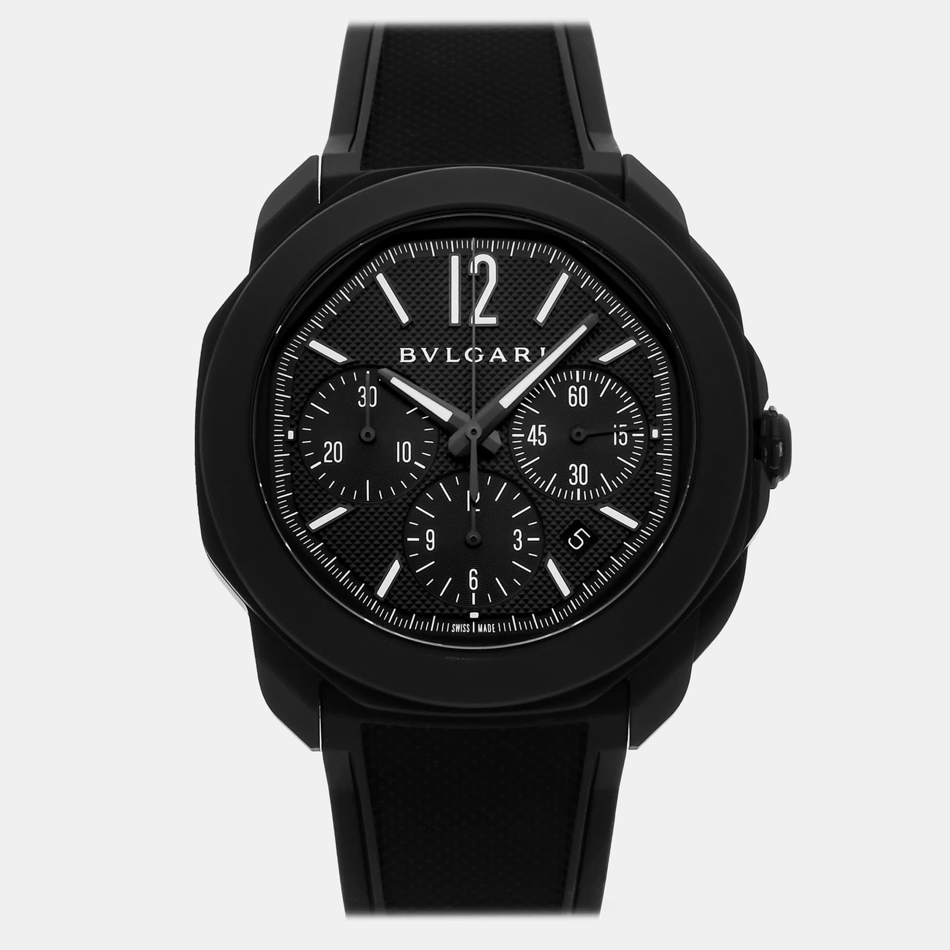 Bvlgari Octo Roma 103932 Automatic Chronograph Black Dial Black Steel Men's Wristwatch 42mm