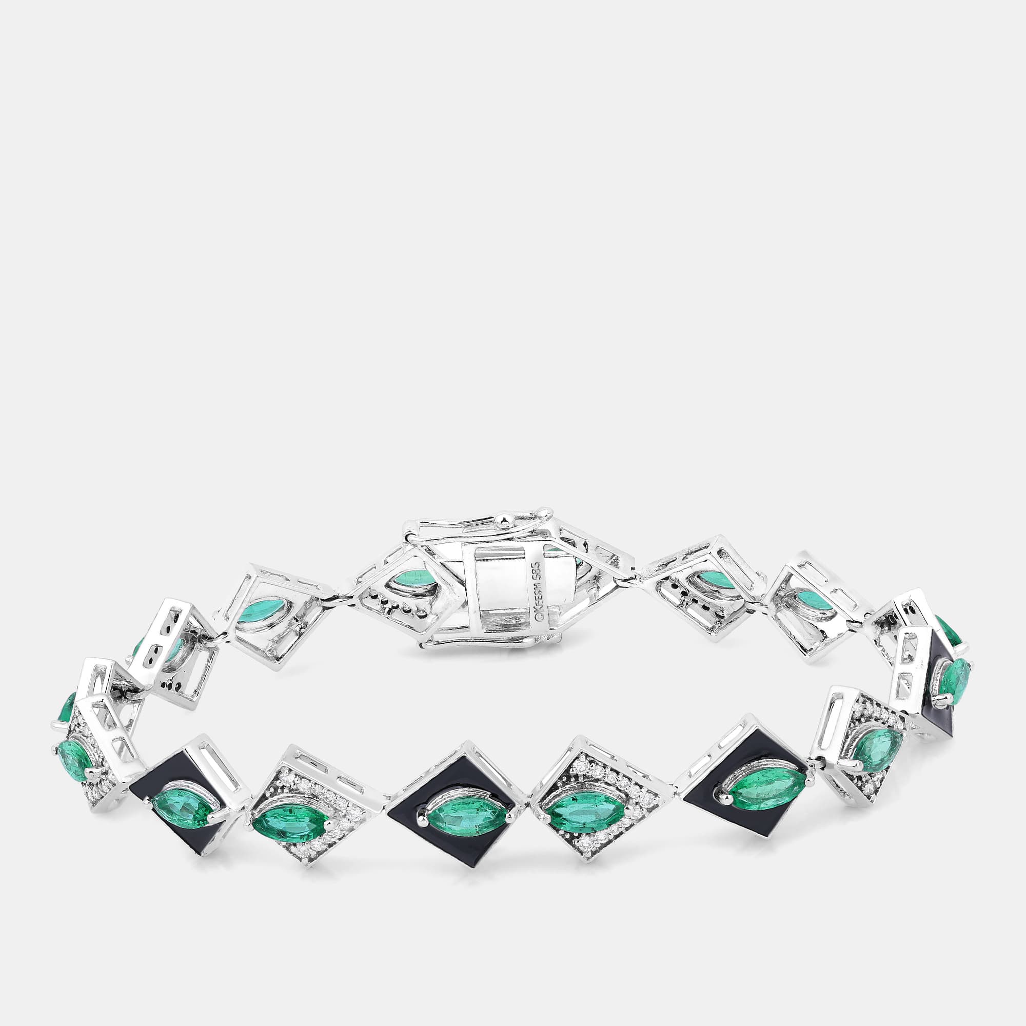 3.37 cts Emerald and Diamond 14K White Gold Tennis Bracelet