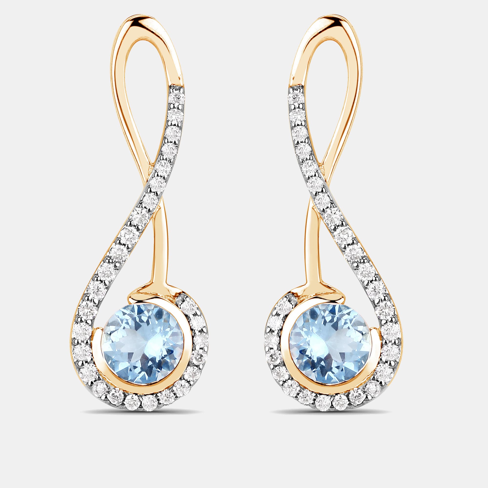 0.90 cts Aquamarine and Diamond 14K Yellow Gold Crossver Earrings