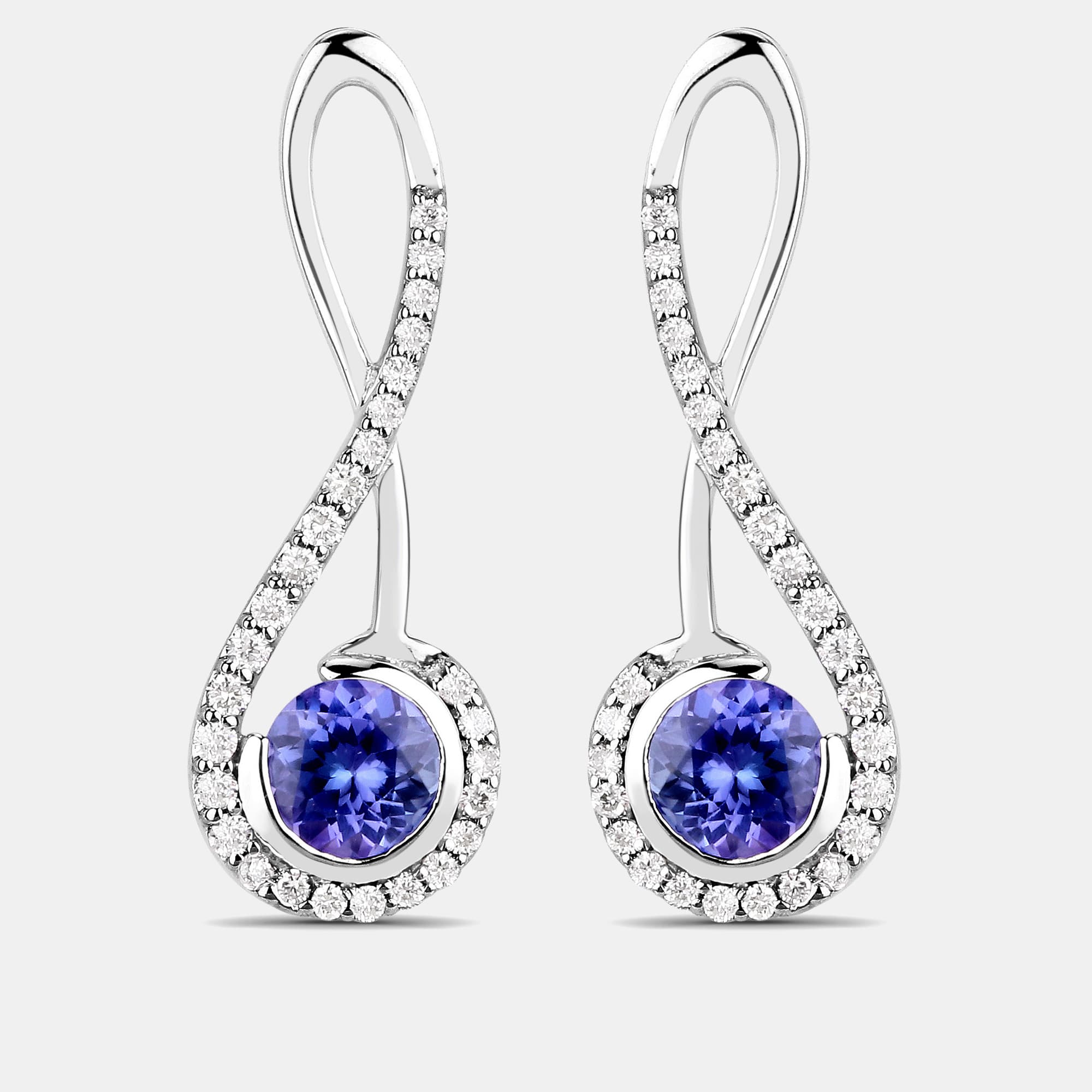 1.06 cts Tanzanite and Diamond 14K White Gold Infinity Earrings