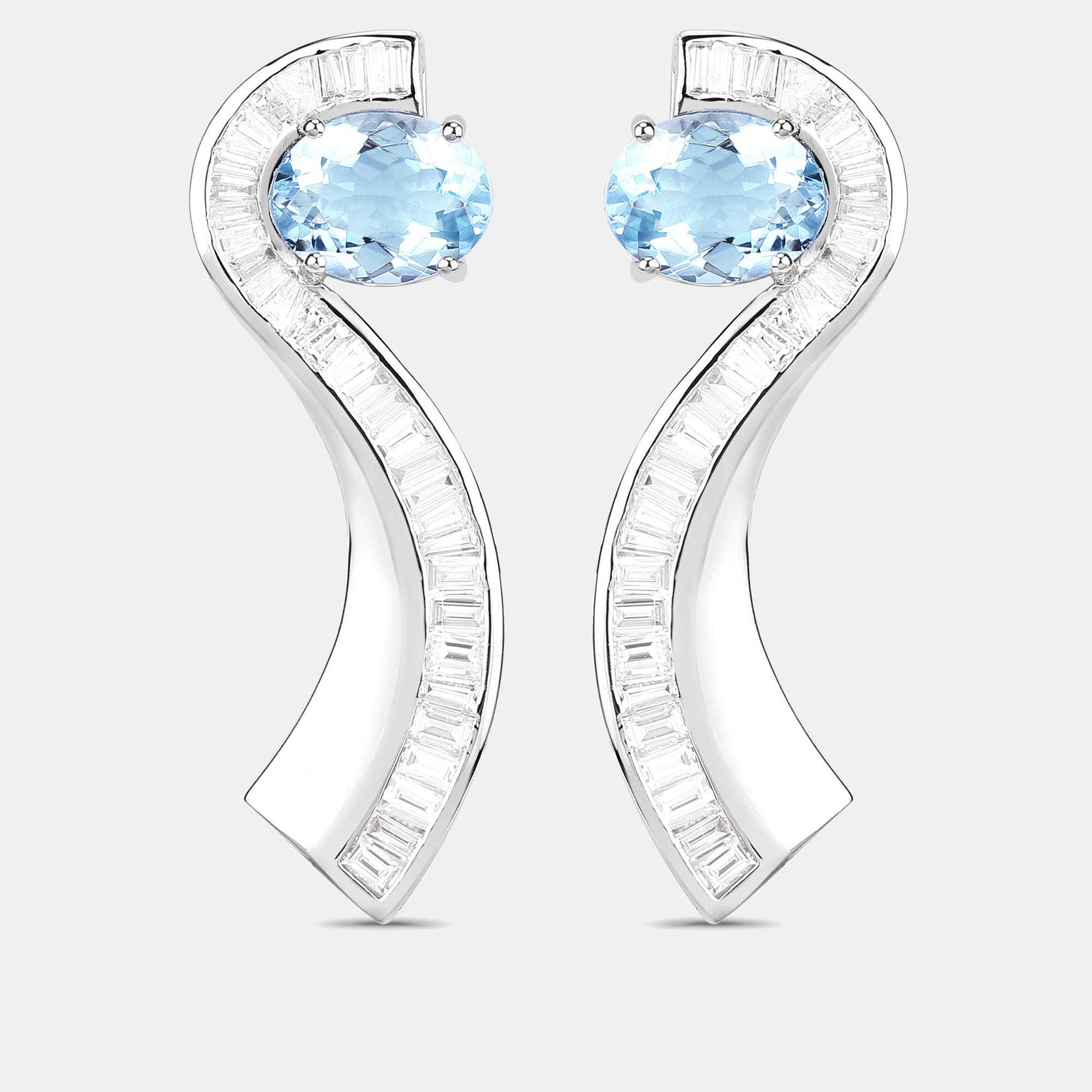 3.46 cts Aquamarine and Diamond 14K White Gold Jacket Earrings