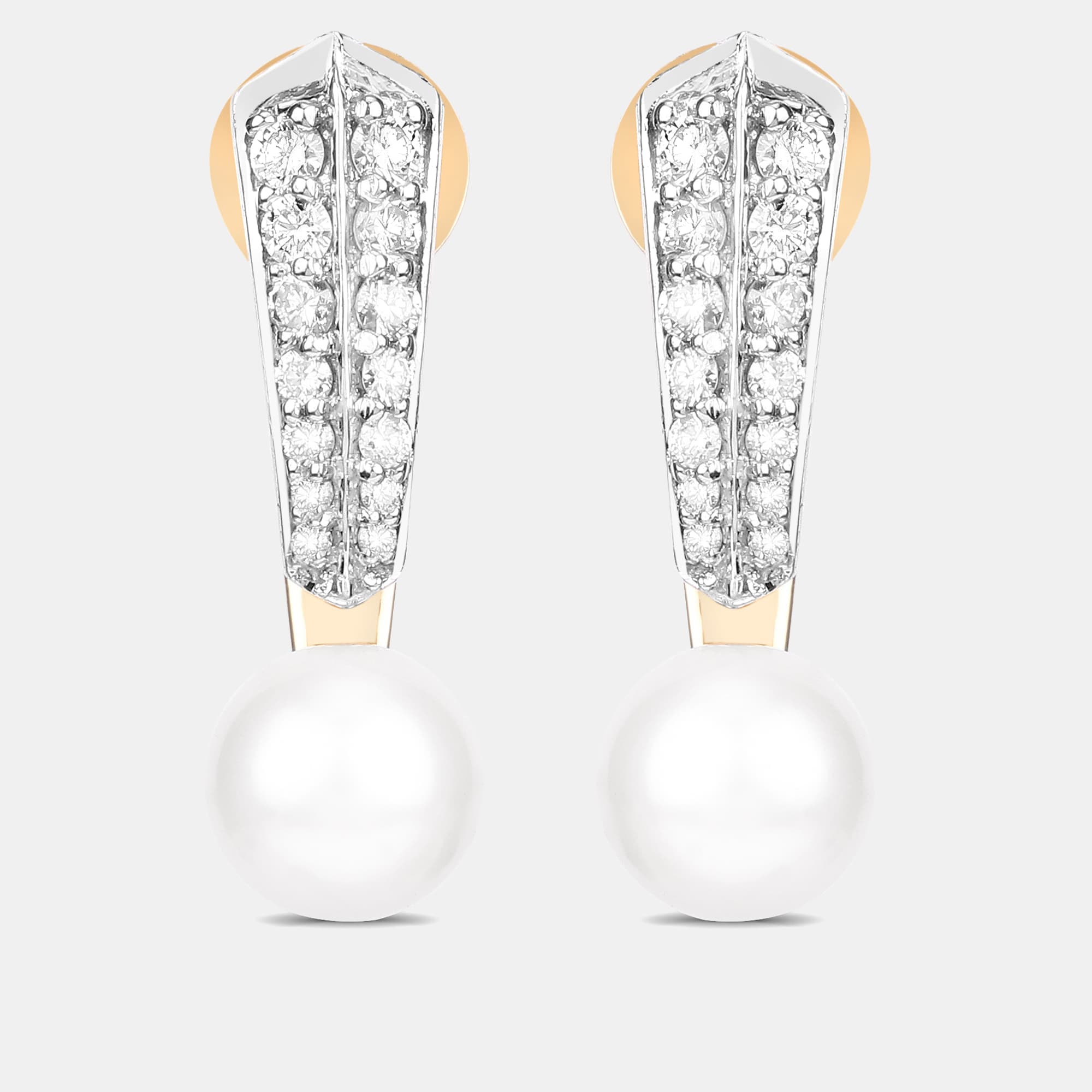 5.50 cts Pearl and Diamond 14K Yellow Gold Dangle Earrings