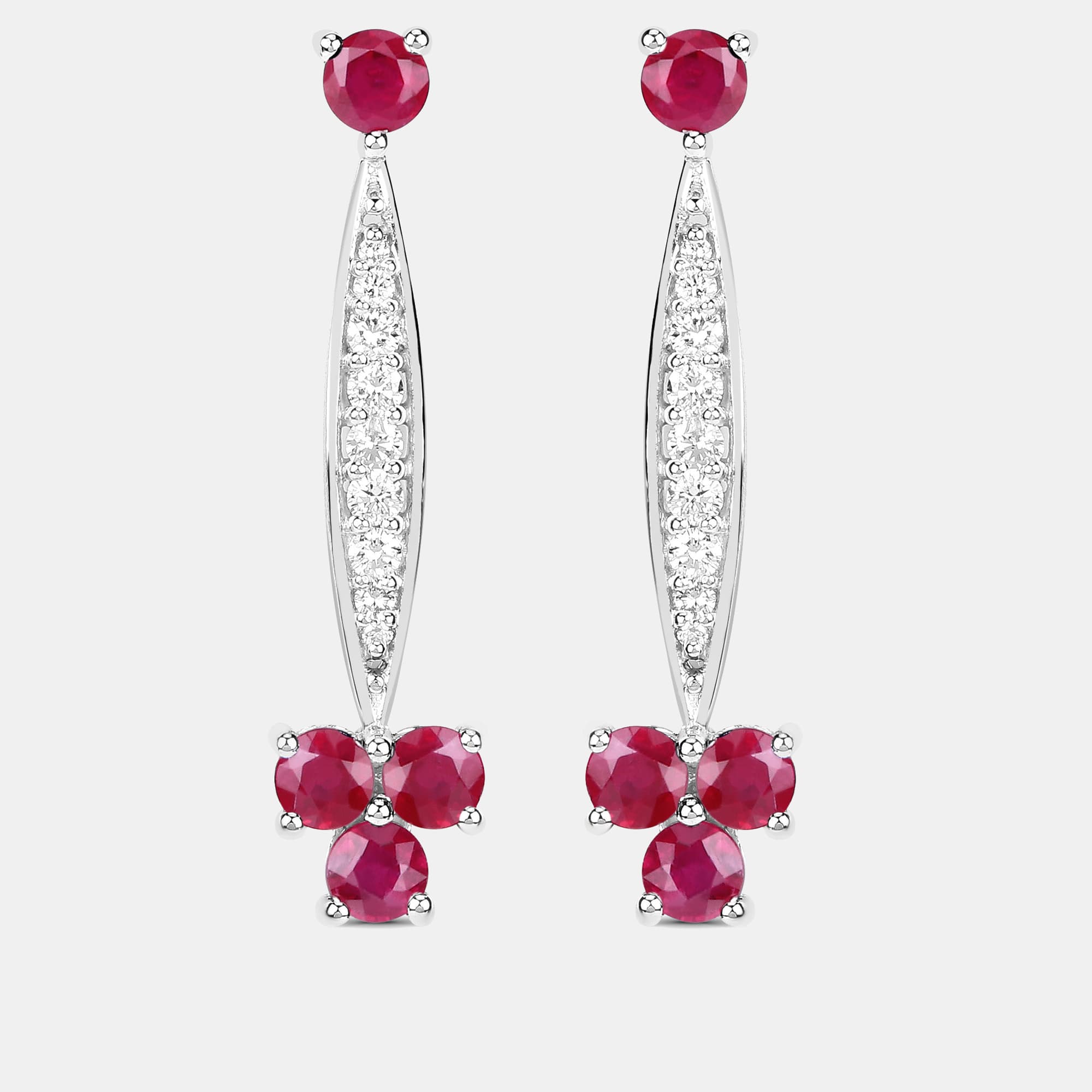 2.02 cts Ruby and Diamond 14K White Gold Drop Earrings