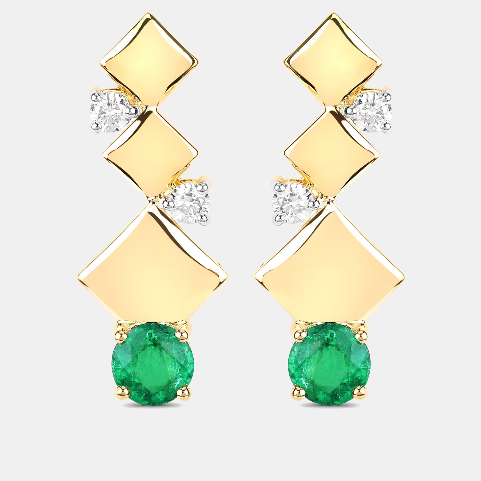 1.72 cts Emerald and Diamond 14K Yellow Gold Drop Earrings