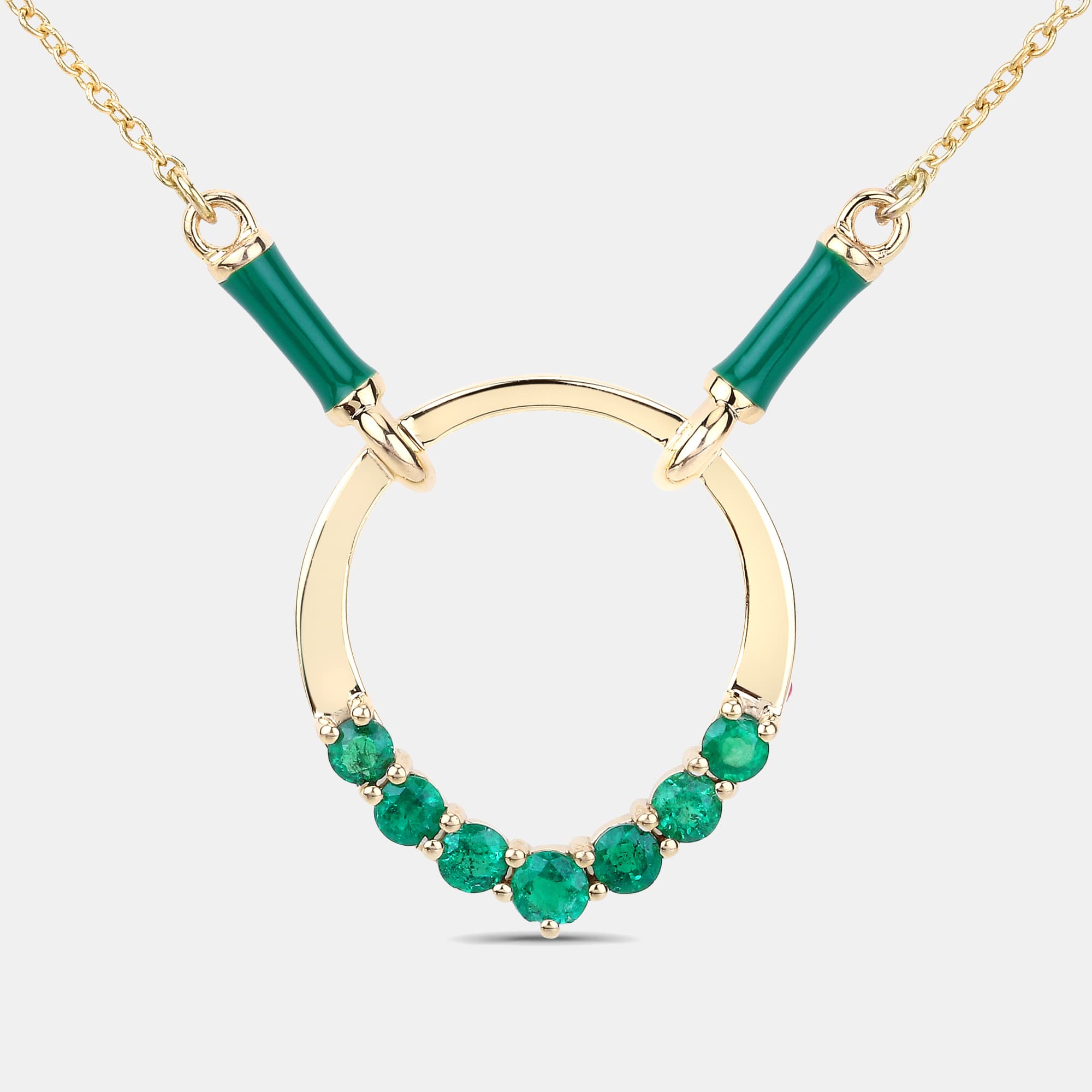 0.58 cts Emerald 14K Yellow Gold Circle Necklace