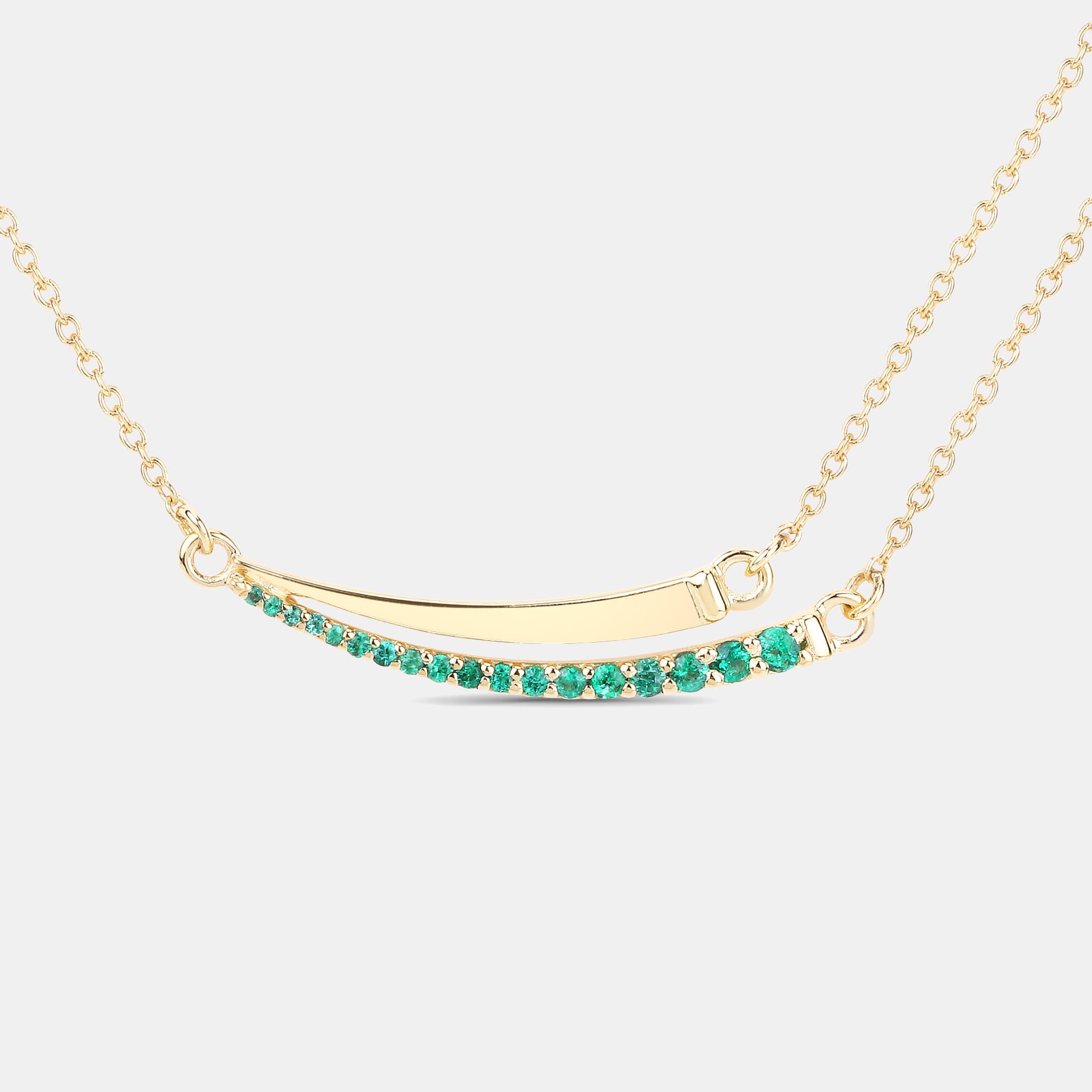 0.20 cts Emerald 14K Yellow Gold Bar Necklace