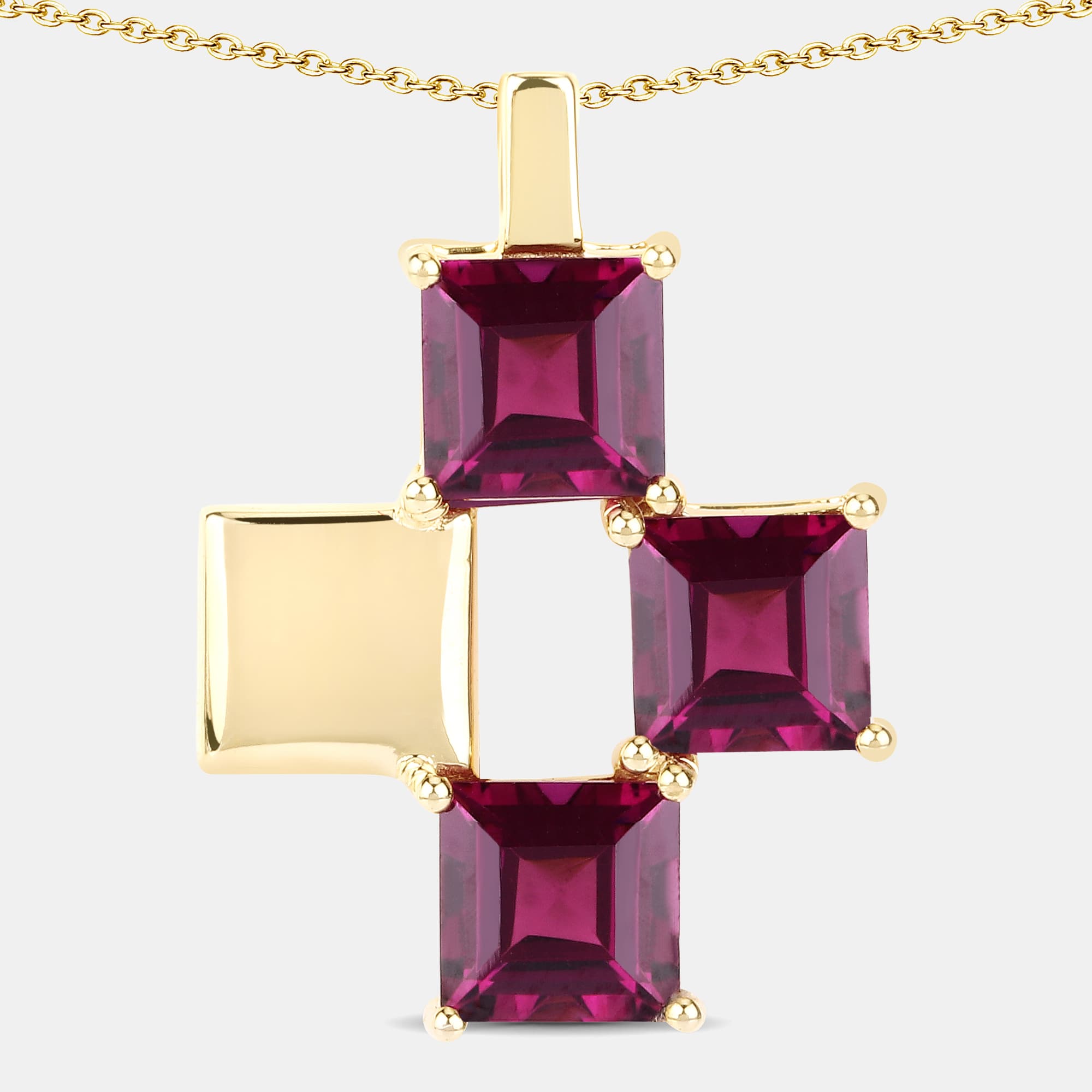 4.07 cts Rhodolite Garnet 14K Yellow Gold Quad Pendant