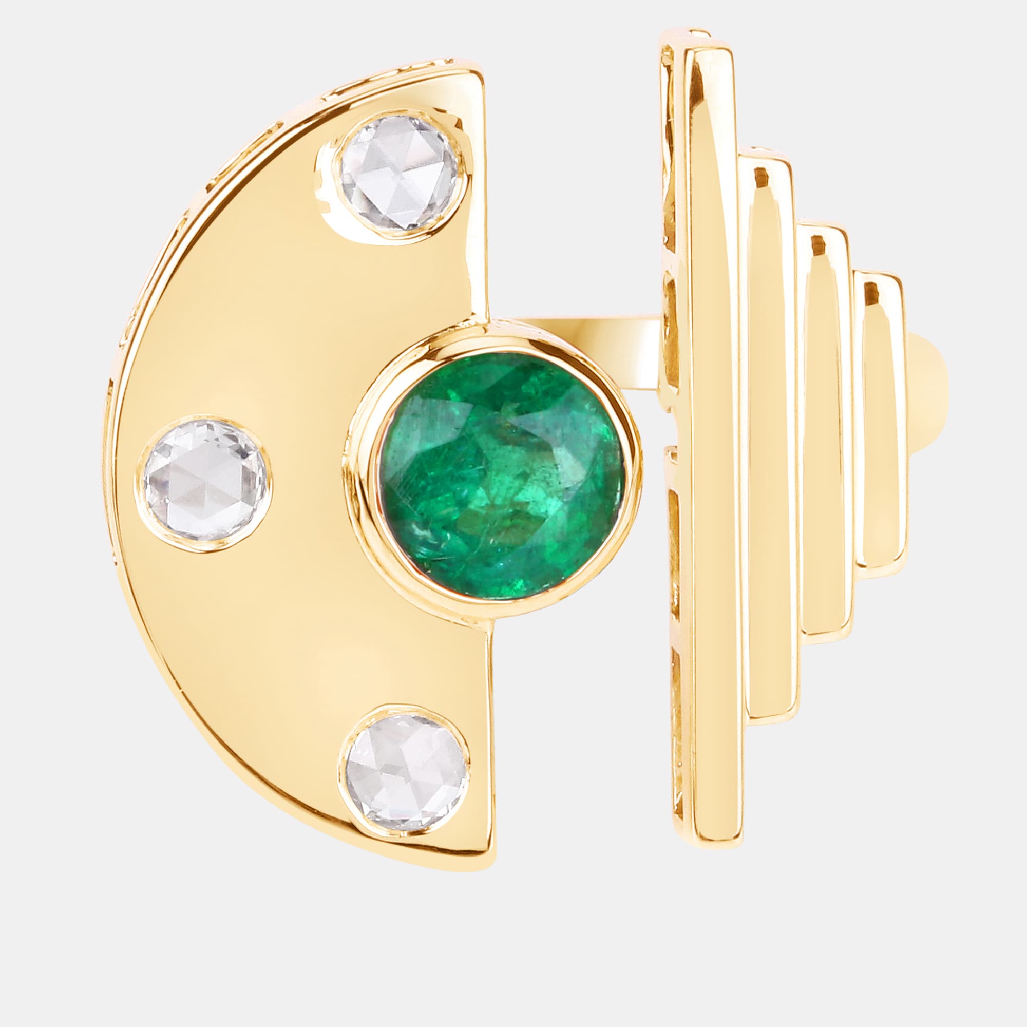 0.98 cts Emerald and Diamond 14K Yellow Gold Promise Ring US Size 7