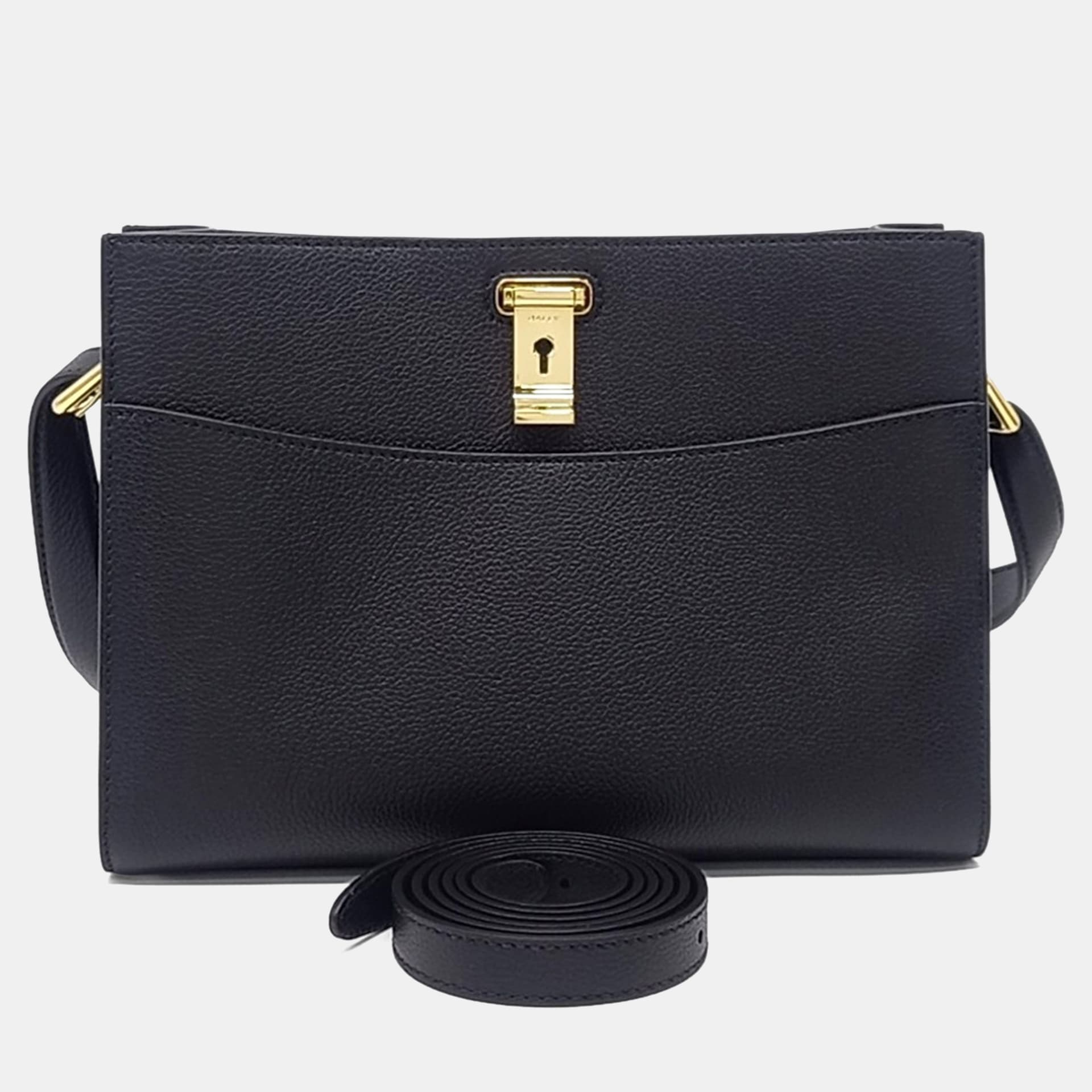 Bally Lock Me One Size Black Grained Leather Tote Bag