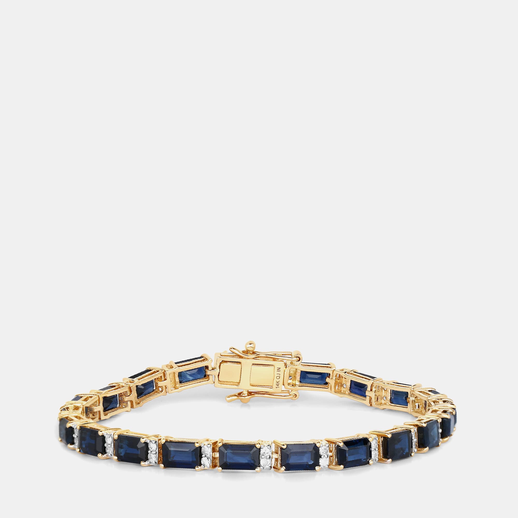 12.18 cts Blue Sapphire and Diamond 14K Yellow Gold Tennis Bracelet