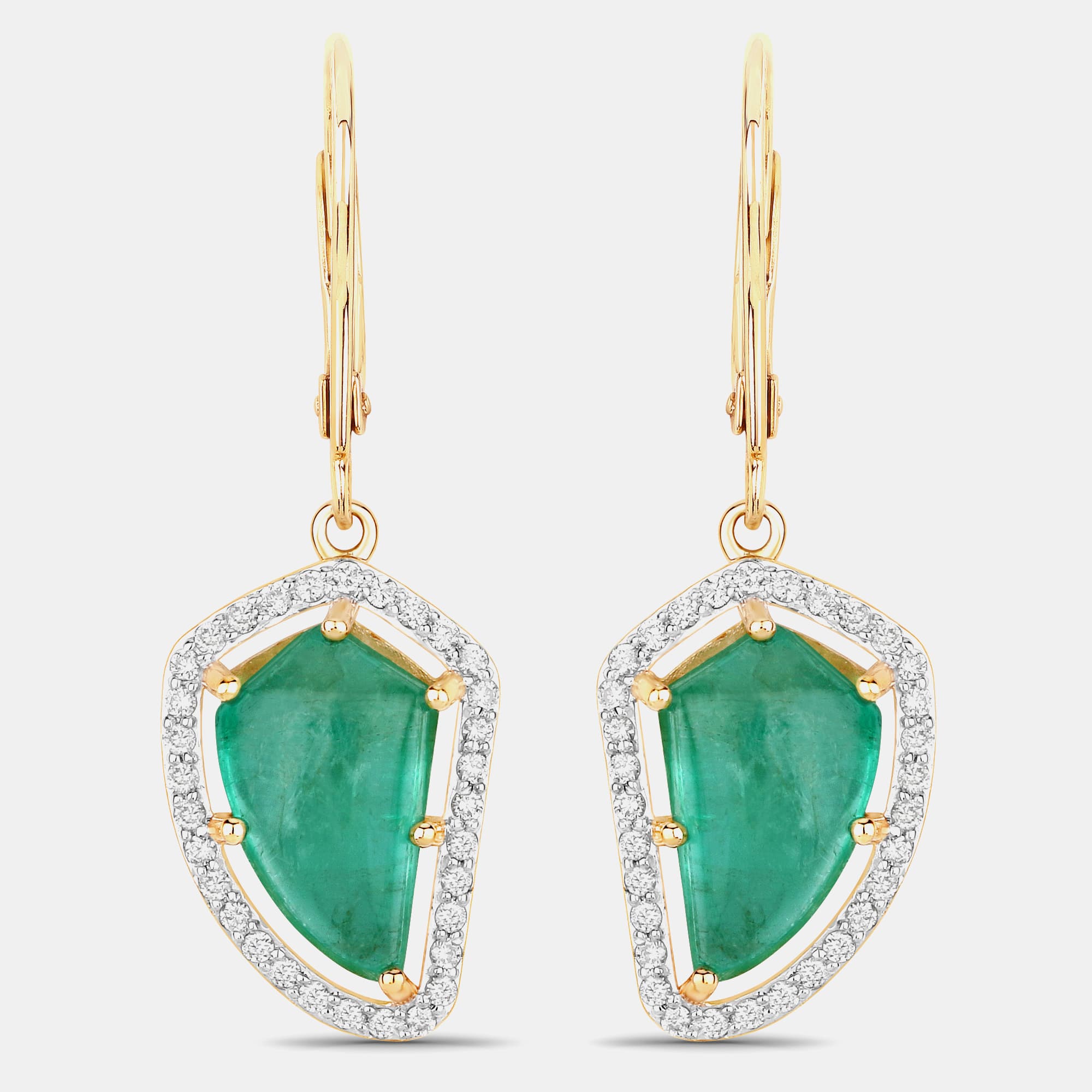 7.05 cts Colombian Emerald and Diamond 14K Yellow Gold Statement Earrings