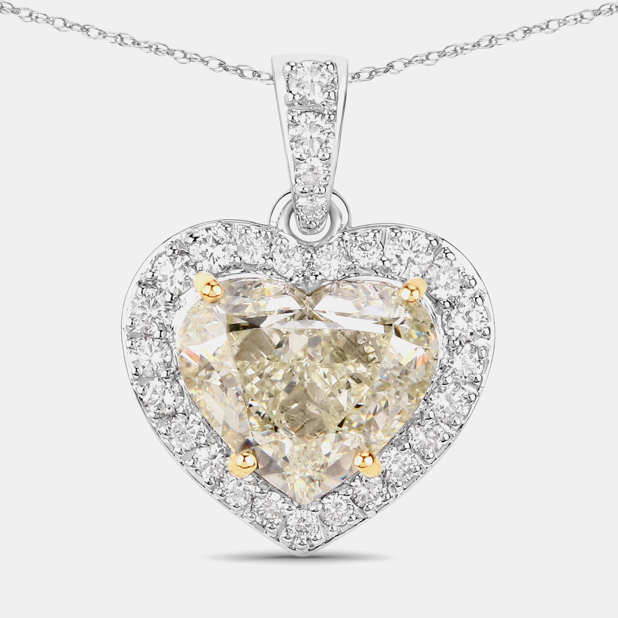 4.51 cts Light Yellow Diamond and Diamond 18K White Gold Statement Pendant